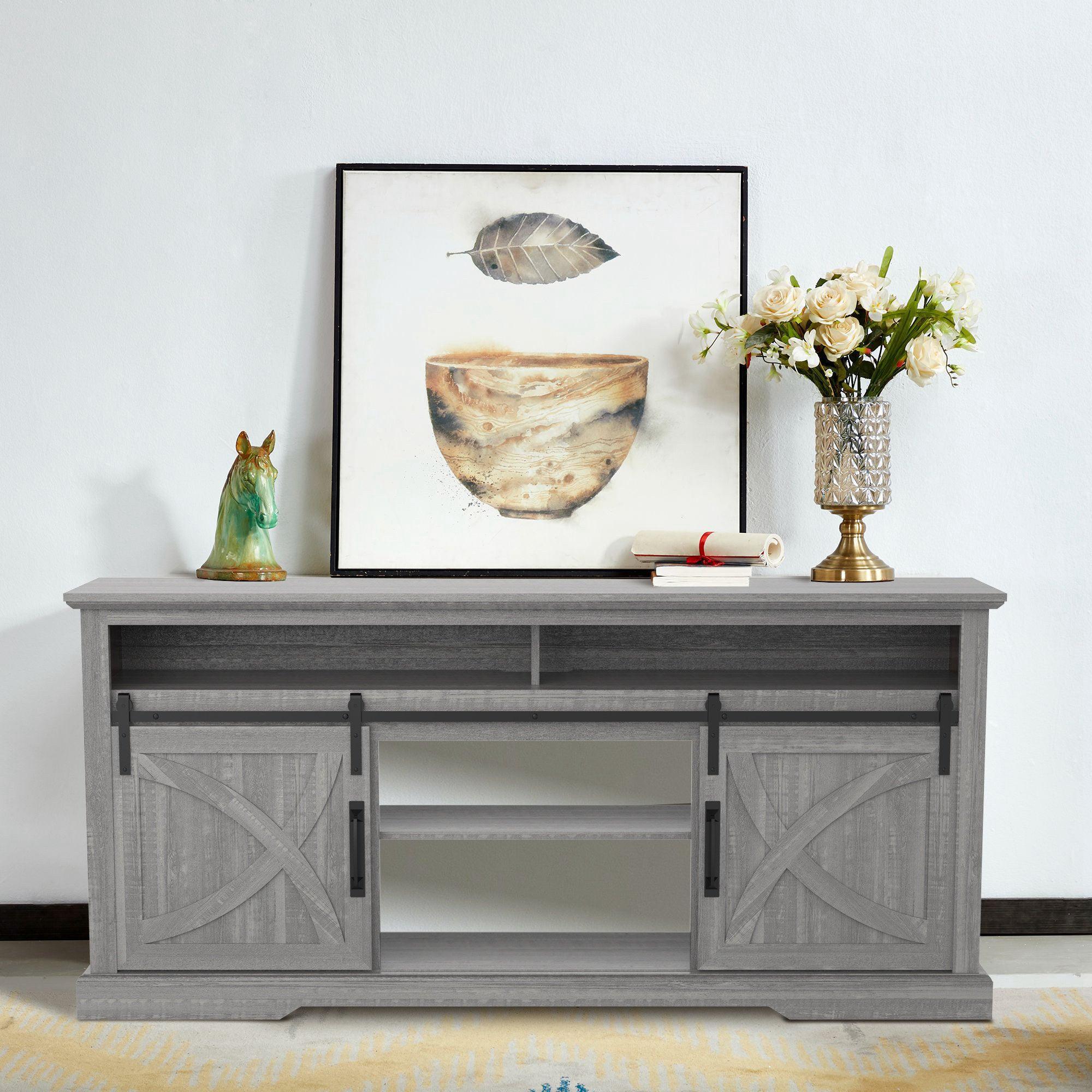 Parrot Uncle 68-Inch Farmhouse TV Stand with Double Sliding Barn Doors for Living Room - Image 20