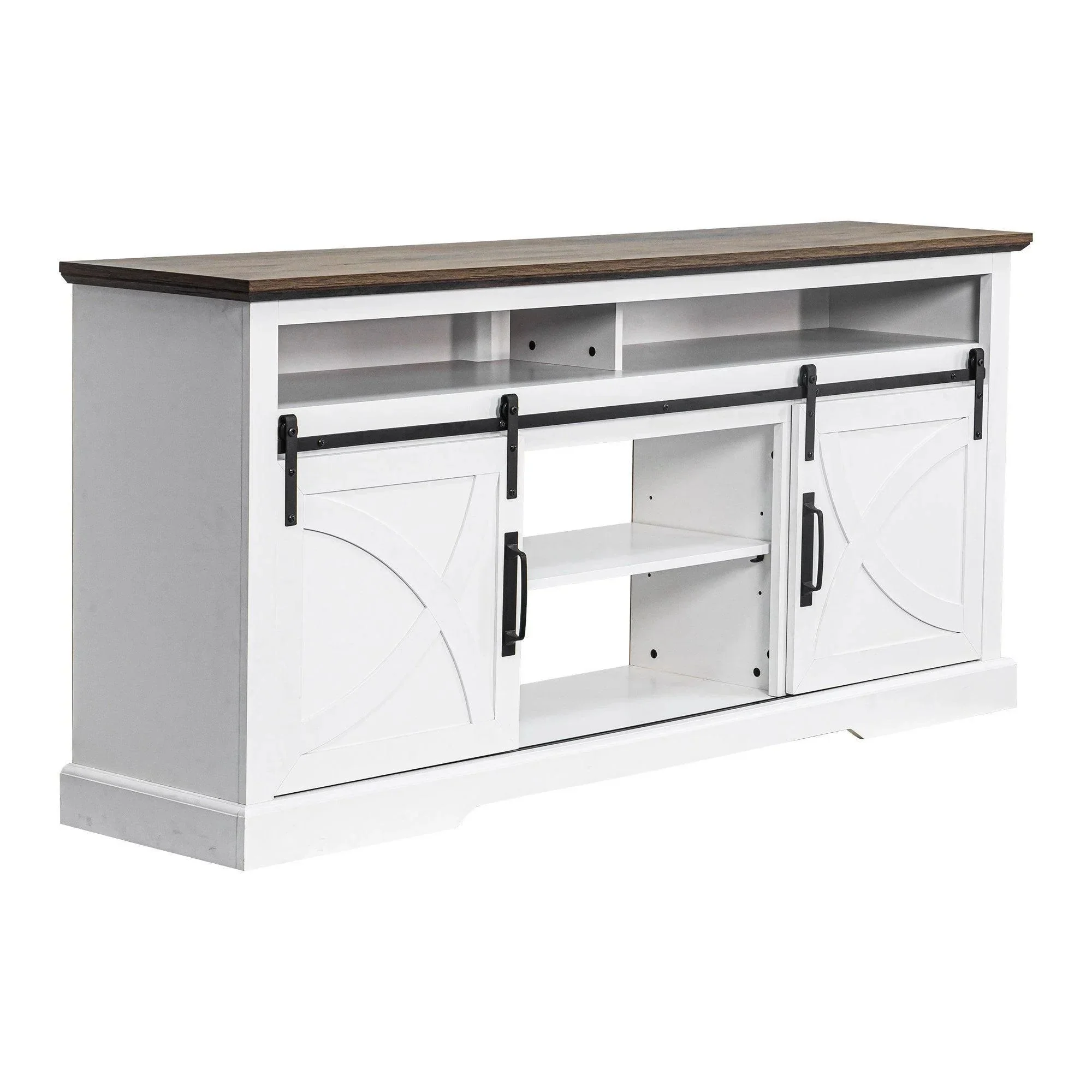Parrot Uncle 68-Inch Farmhouse TV Stand with Double Sliding Barn Doors for Living Room - Image 4