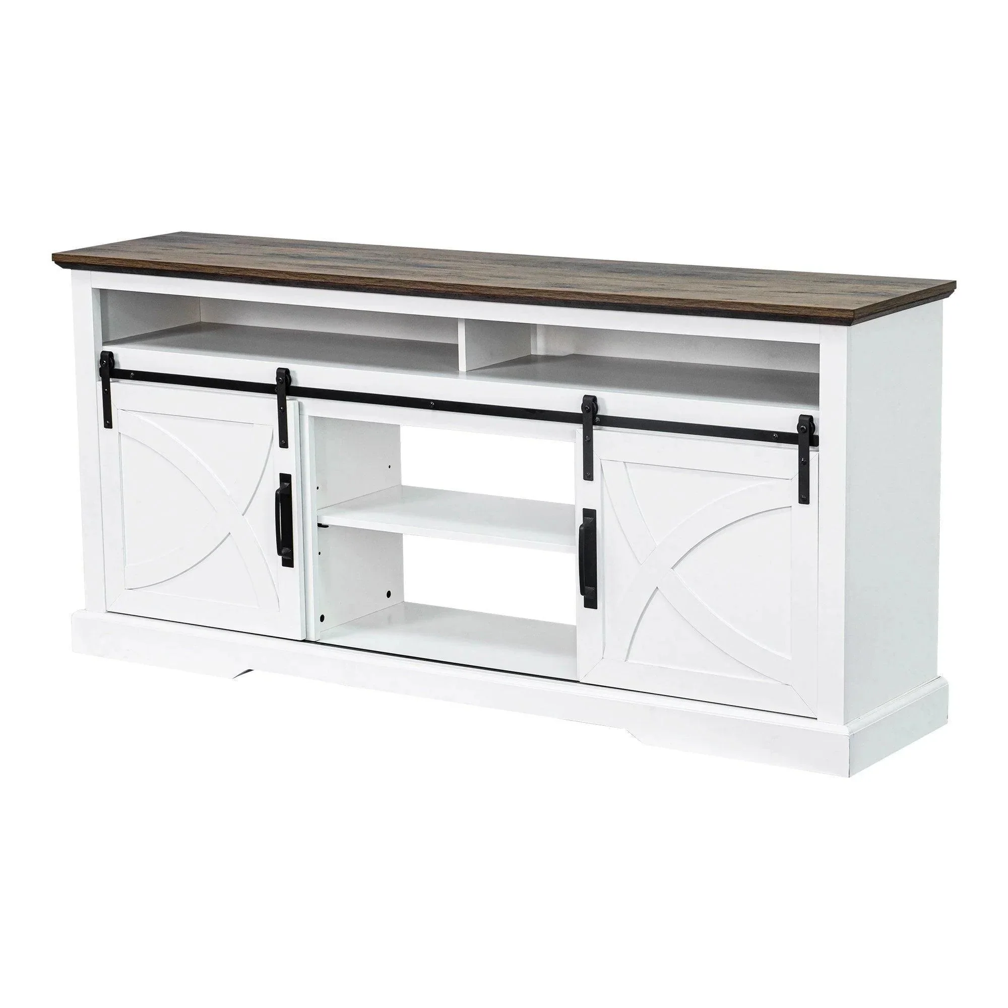 Parrot Uncle 68-Inch Farmhouse TV Stand with Double Sliding Barn Doors for Living Room - Image 6