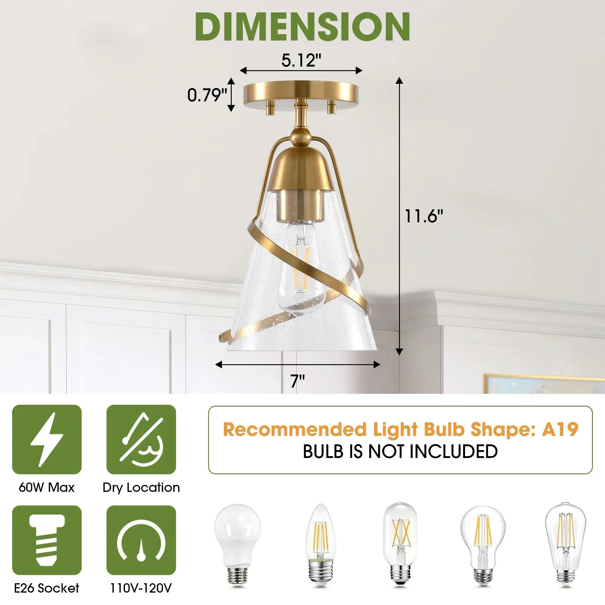 Parrot Uncle 7-Inch Walker 1-Light Semi-Flush Mount Ceiling Light (C3007) - Image 9