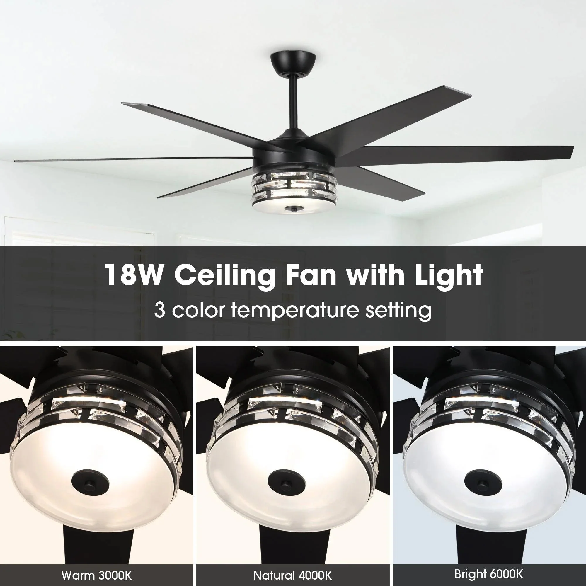 Parrot Uncle 70-Inch Modern DC Motor Downrod Mount Reversible Ceiling Fan with Lighting and Remote Control (F8246BK110V) - Image 11