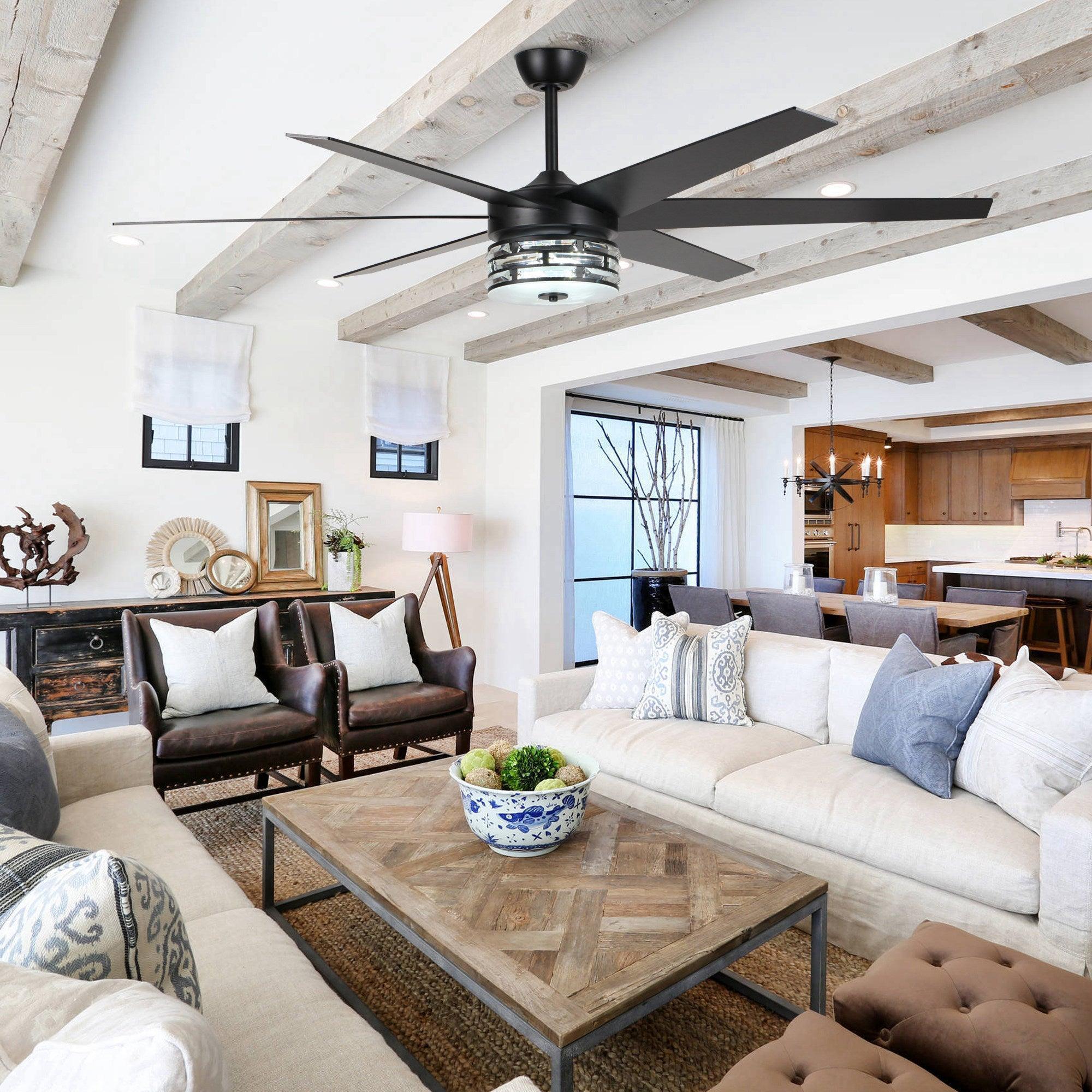 Parrot Uncle 70-Inch Modern DC Motor Downrod Mount Reversible Ceiling Fan with Lighting and Remote Control (F8246BK110V) - Image 2