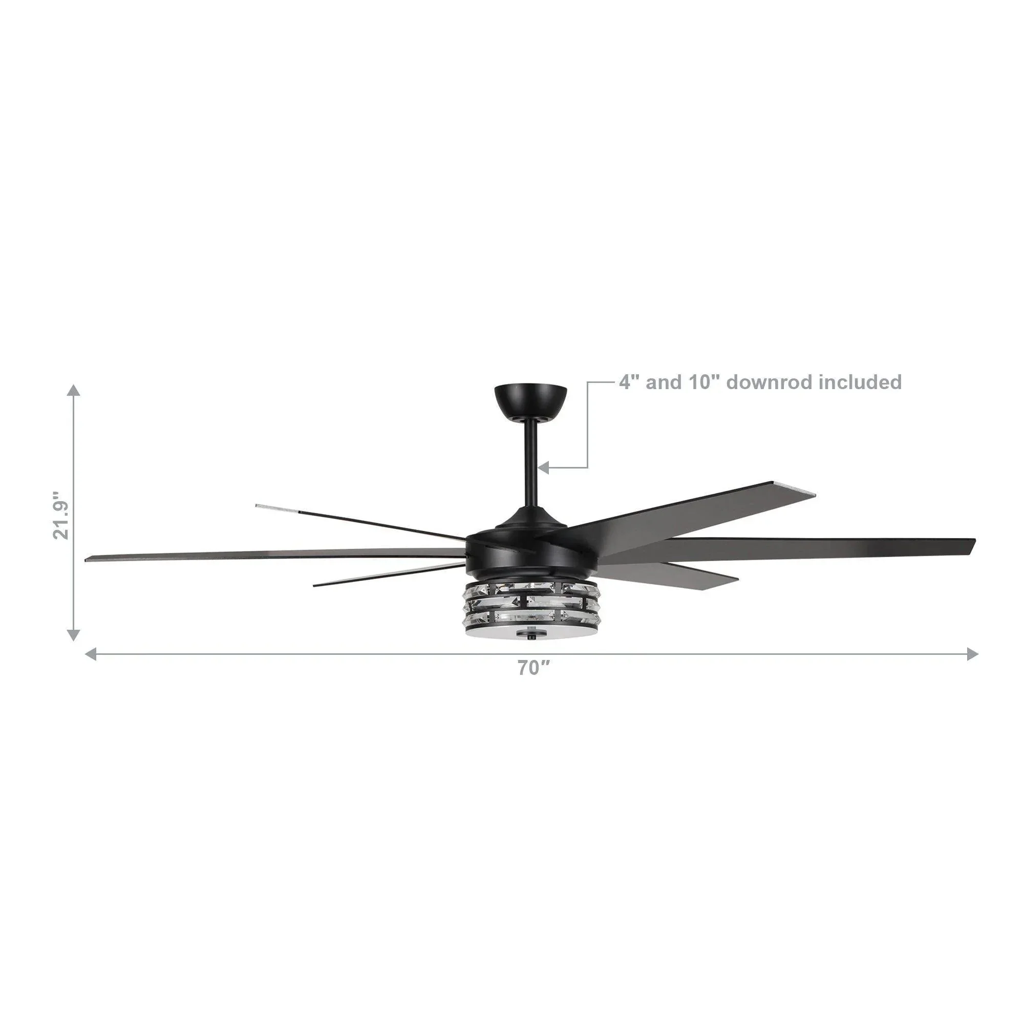 Parrot Uncle 70-Inch Modern DC Motor Downrod Mount Reversible Ceiling Fan with Lighting and Remote Control (F8246BK110V) - Image 22