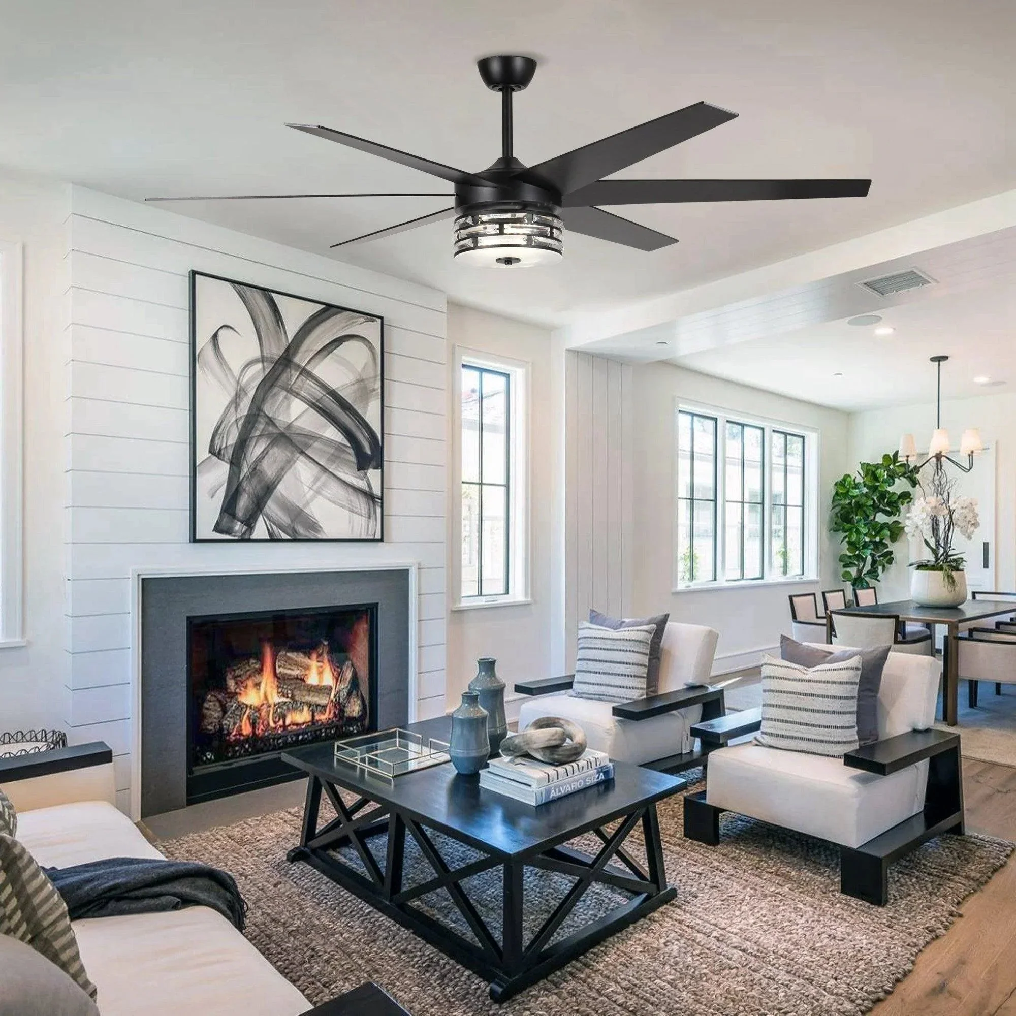 Parrot Uncle 70-Inch Modern DC Motor Downrod Mount Reversible Ceiling Fan with Lighting and Remote Control (F8246BK110V) - Image 5