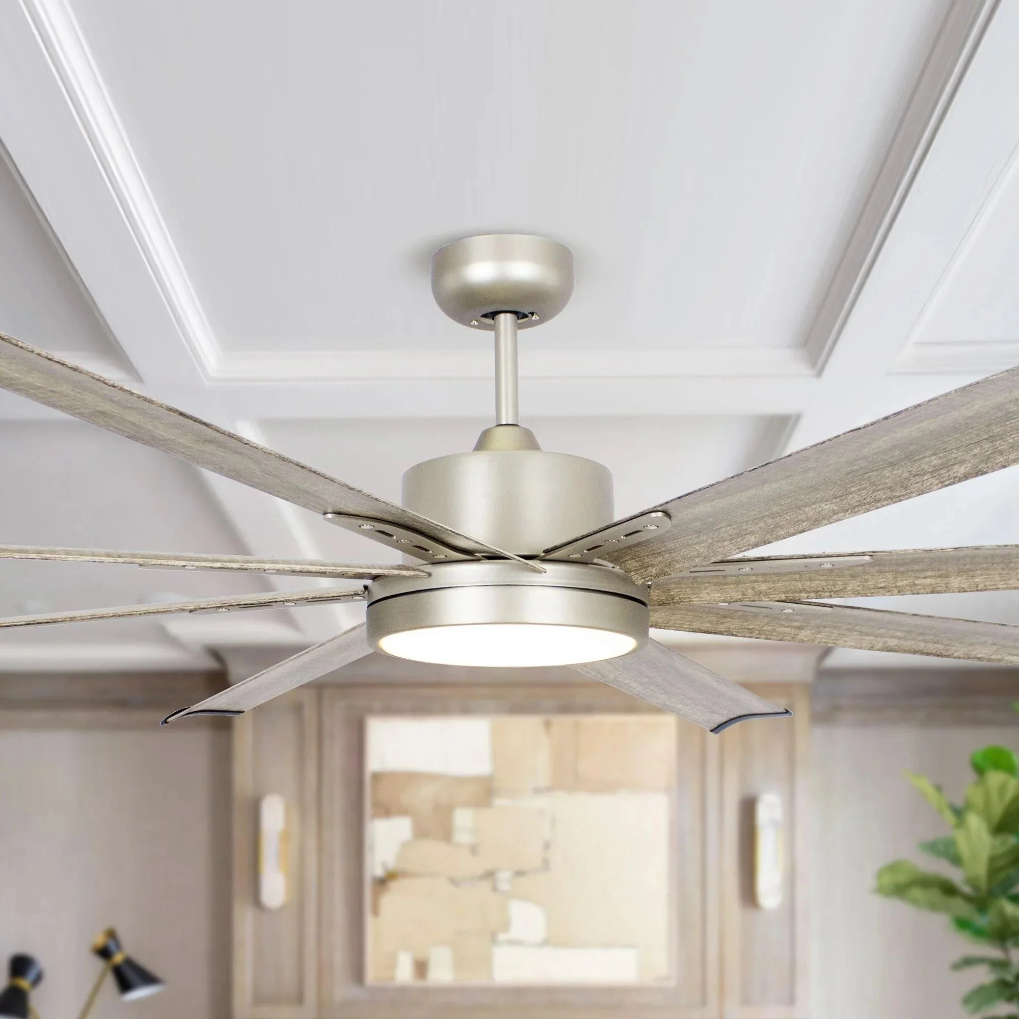 Parrot Uncle 72-Inch Bankston Modern Satin Nickel DC Motor Downrod Mount Ceiling Fan with LED Lighting and Remote Control (F8220110V) - Image 3