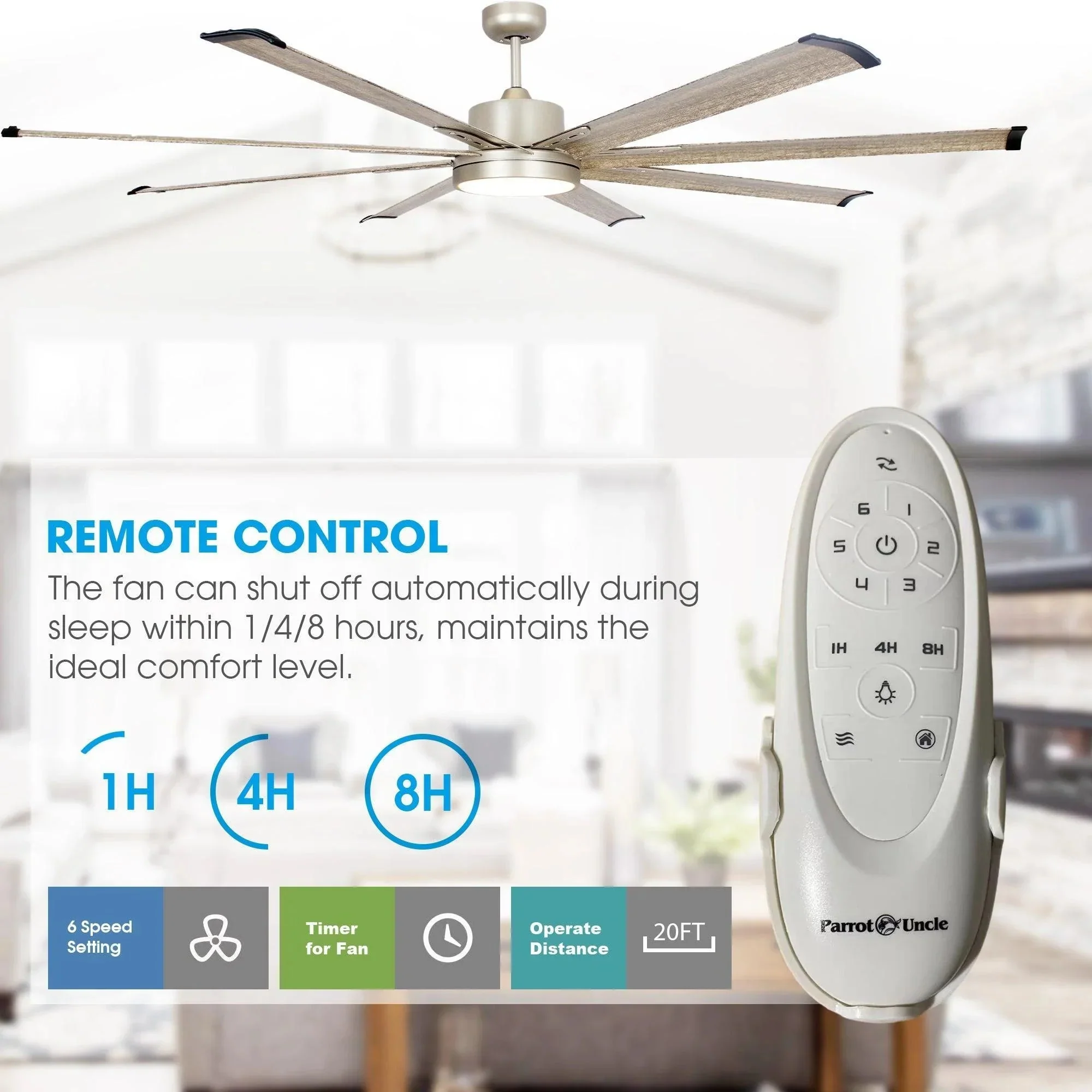 Parrot Uncle 72-Inch Bankston Modern Satin Nickel DC Motor Downrod Mount Ceiling Fan with LED Lighting and Remote Control (F8220110V) - Image 6