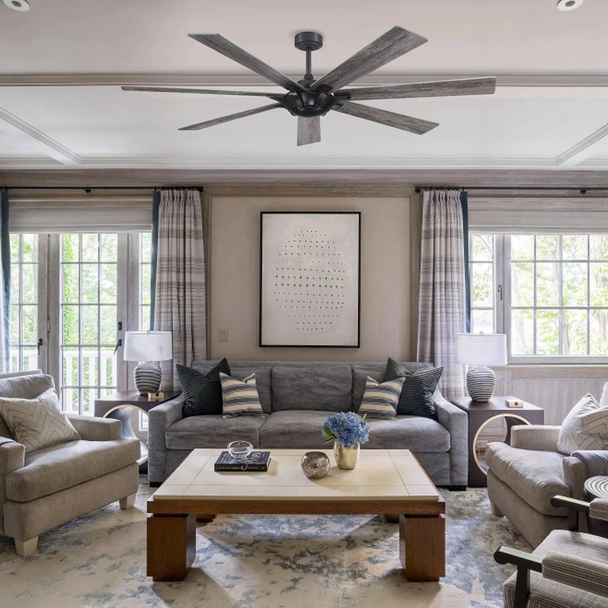 Parrot Uncle 72-Inch Farmhouse DC Motor Brushed Nickel Downrod Mount Reversible Ceiling Fan with Remote Control - Image 2