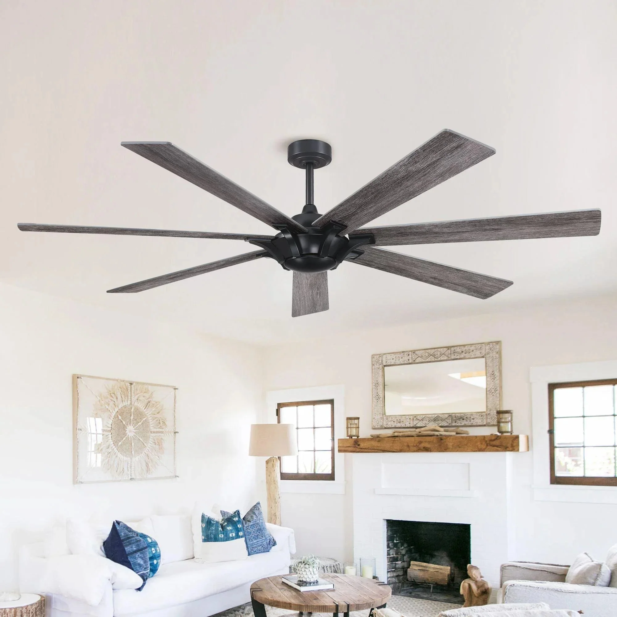Parrot Uncle 72-Inch Farmhouse DC Motor Brushed Nickel Downrod Mount Reversible Ceiling Fan with Remote Control - Image 4