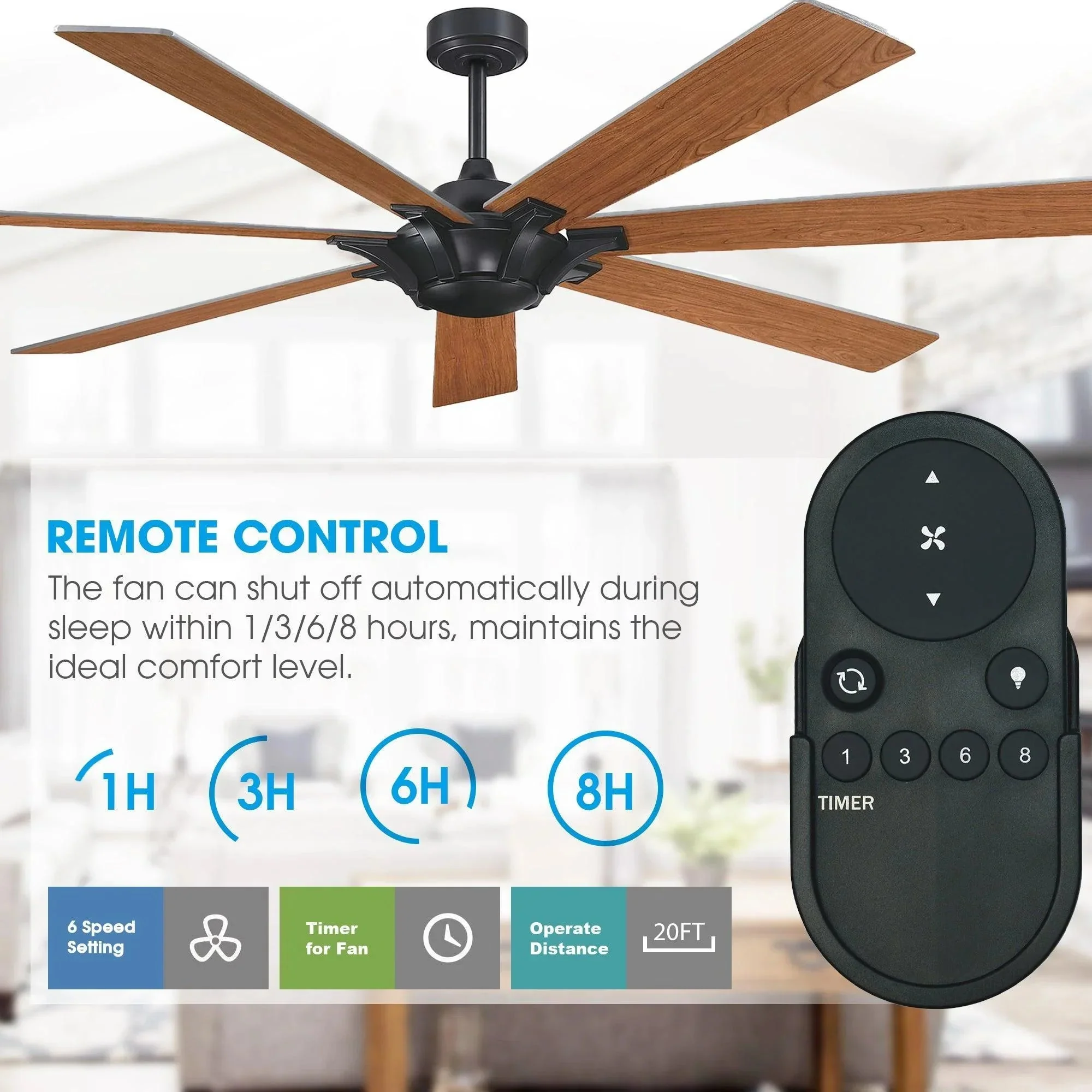 Parrot Uncle 72-Inch Farmhouse DC Motor Brushed Nickel Downrod Mount Reversible Ceiling Fan with Remote Control - Image 8