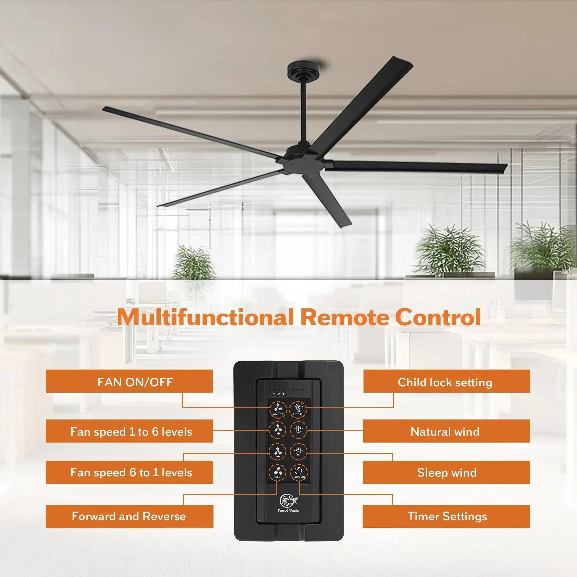 Parrot Uncle Winni All-Aluminum IPX4 Outdoor Ceiling Fan with Remote Control - Image 15