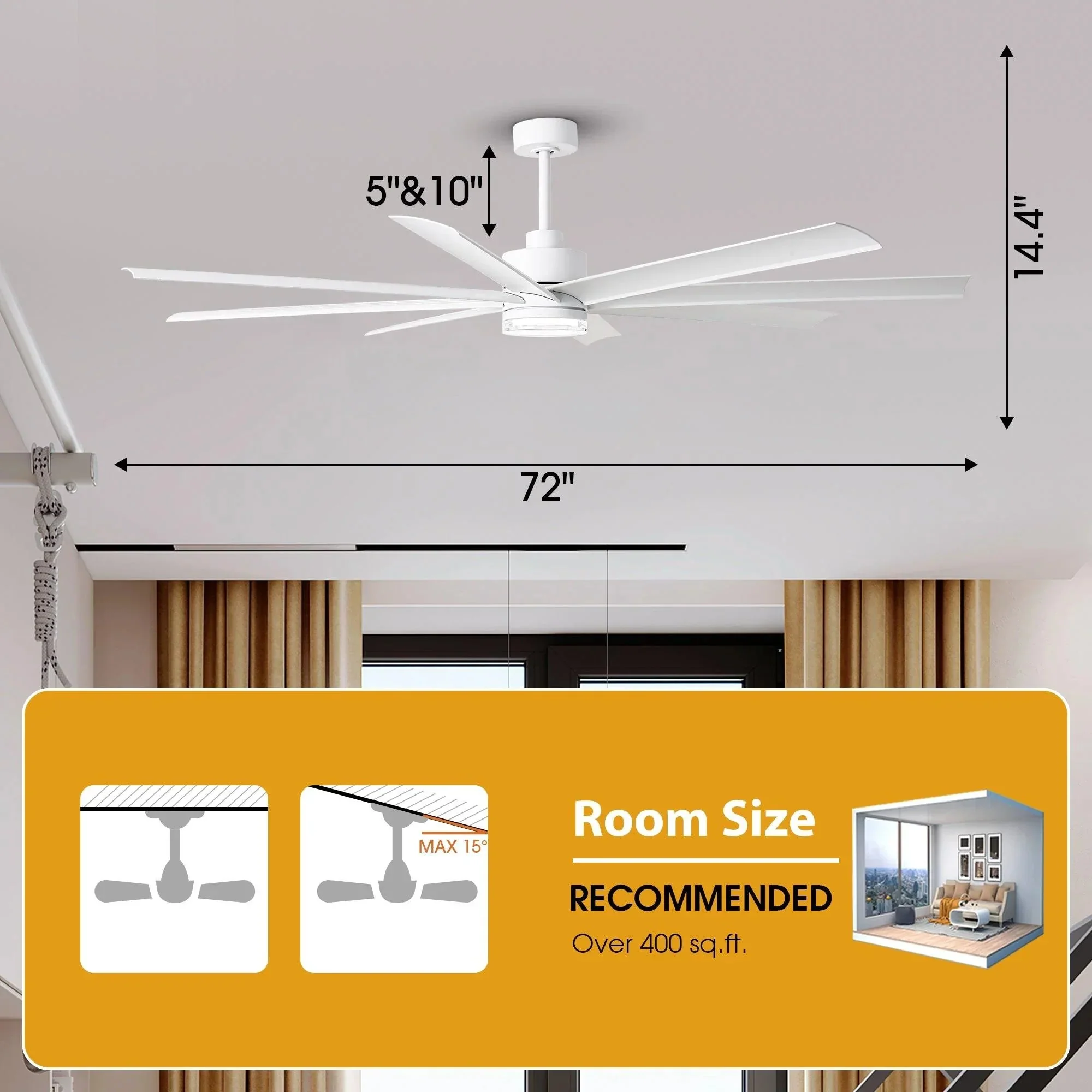 Parrot Uncle 72-Inch Daugava Modern Downrod Mount Smart Fan with LED Light - Image 4