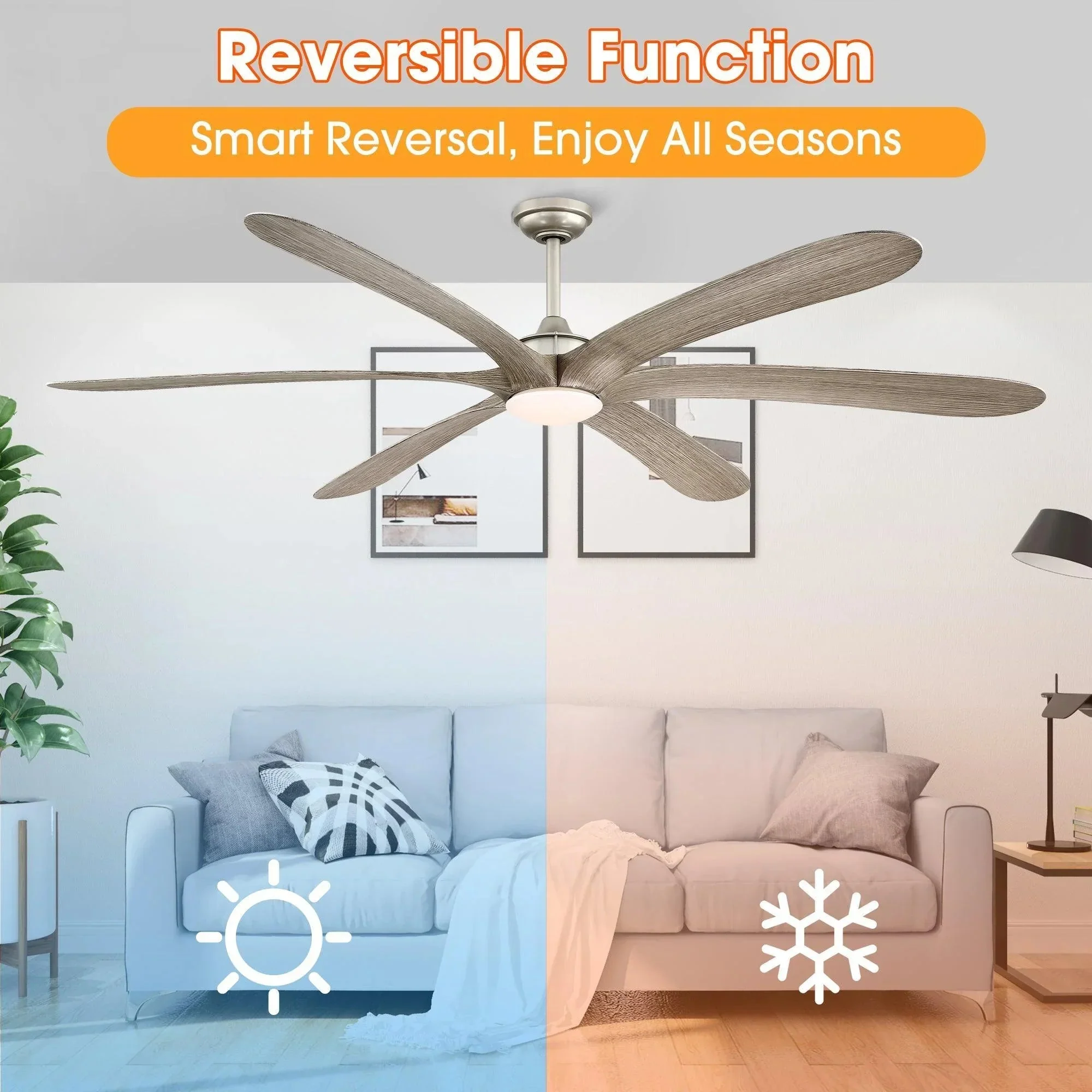Parrot Uncle 72-Inch Jaydn Farmhouse DC Motor Downrod Mount Reversible Ceiling Fan with Lighting and Remote Control - Image 4