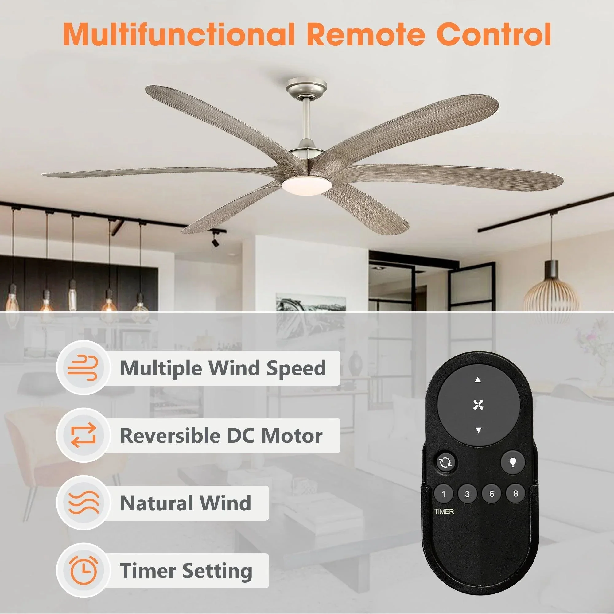 Parrot Uncle 72-Inch Jaydn Farmhouse DC Motor Downrod Mount Reversible Ceiling Fan with Lighting and Remote Control - Image 7
