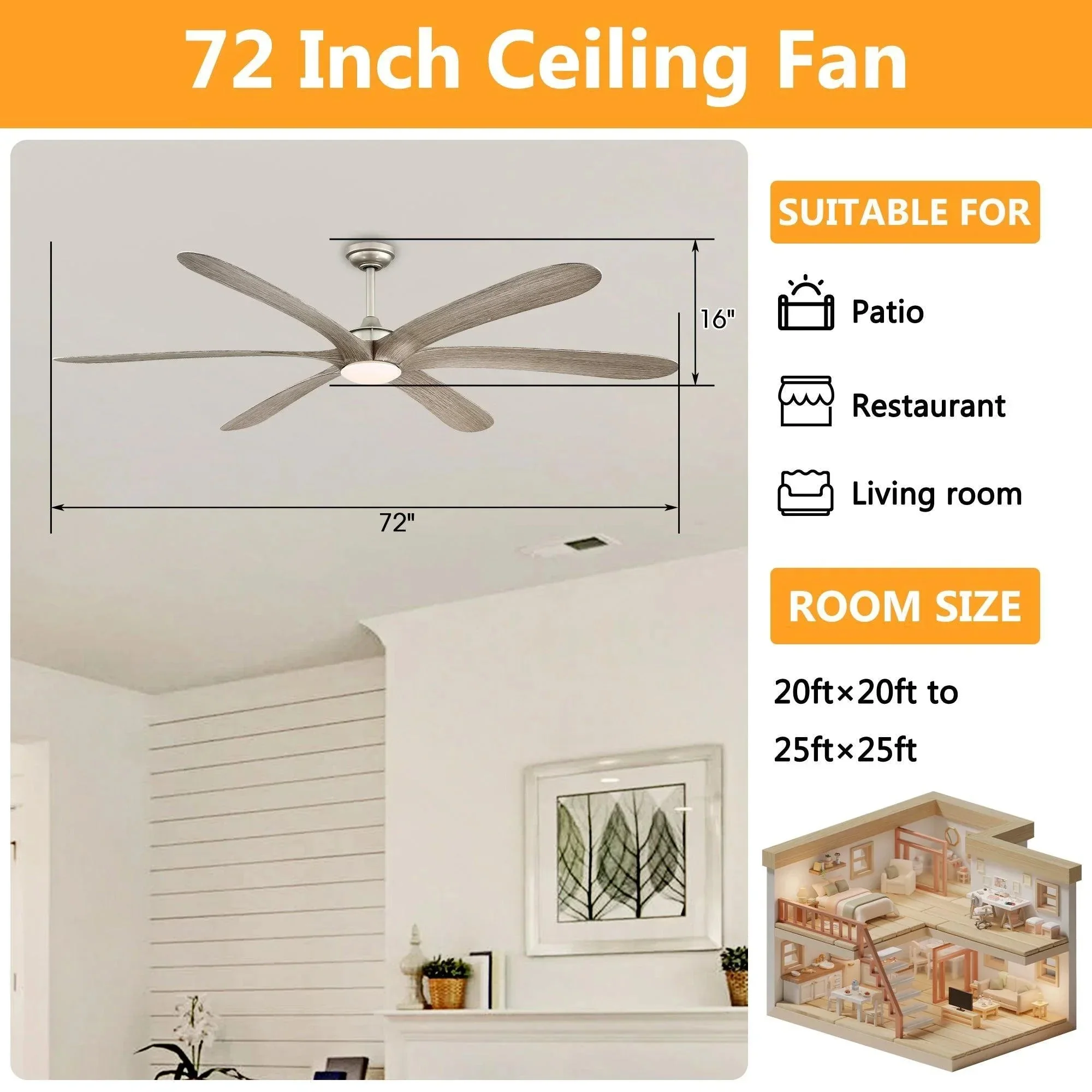 Parrot Uncle 72-Inch Jaydn Farmhouse DC Motor Downrod Mount Reversible Ceiling Fan with Lighting and Remote Control - Image 8