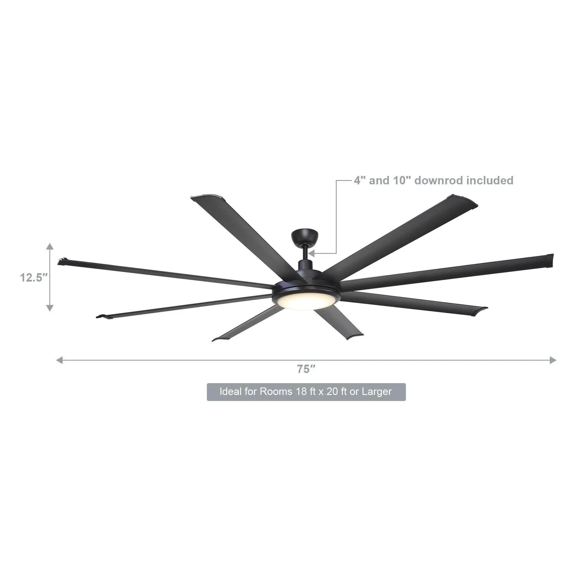 Parrot Uncle 75-Inch Industrial DC Motor Downrod Mount Reversible Ceiling Fan with Lighting and Remote Control (F8219110V) - Image 13