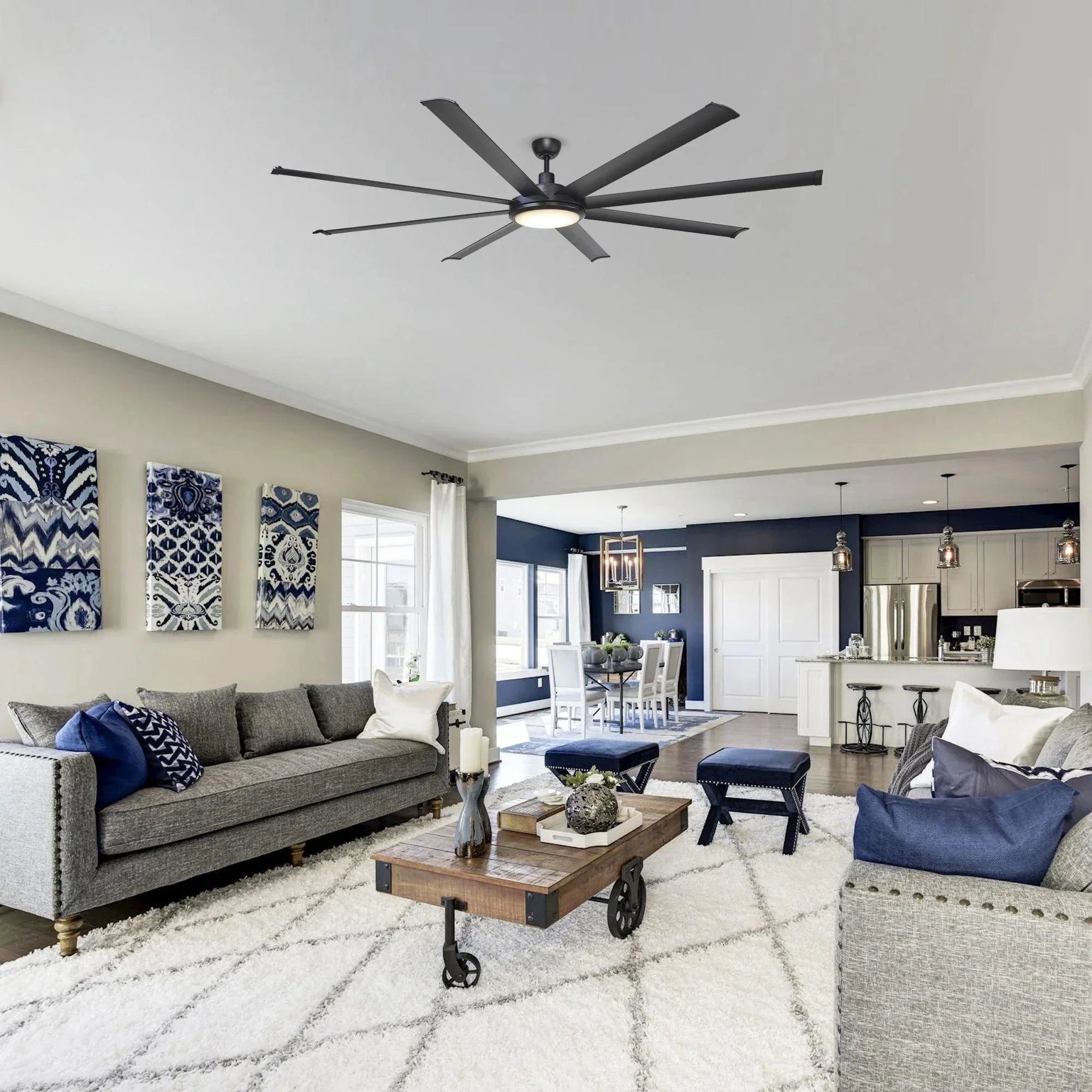 Parrot Uncle 75-Inch Industrial DC Motor Downrod Mount Reversible Ceiling Fan with Lighting and Remote Control (F8219110V) - Image 2