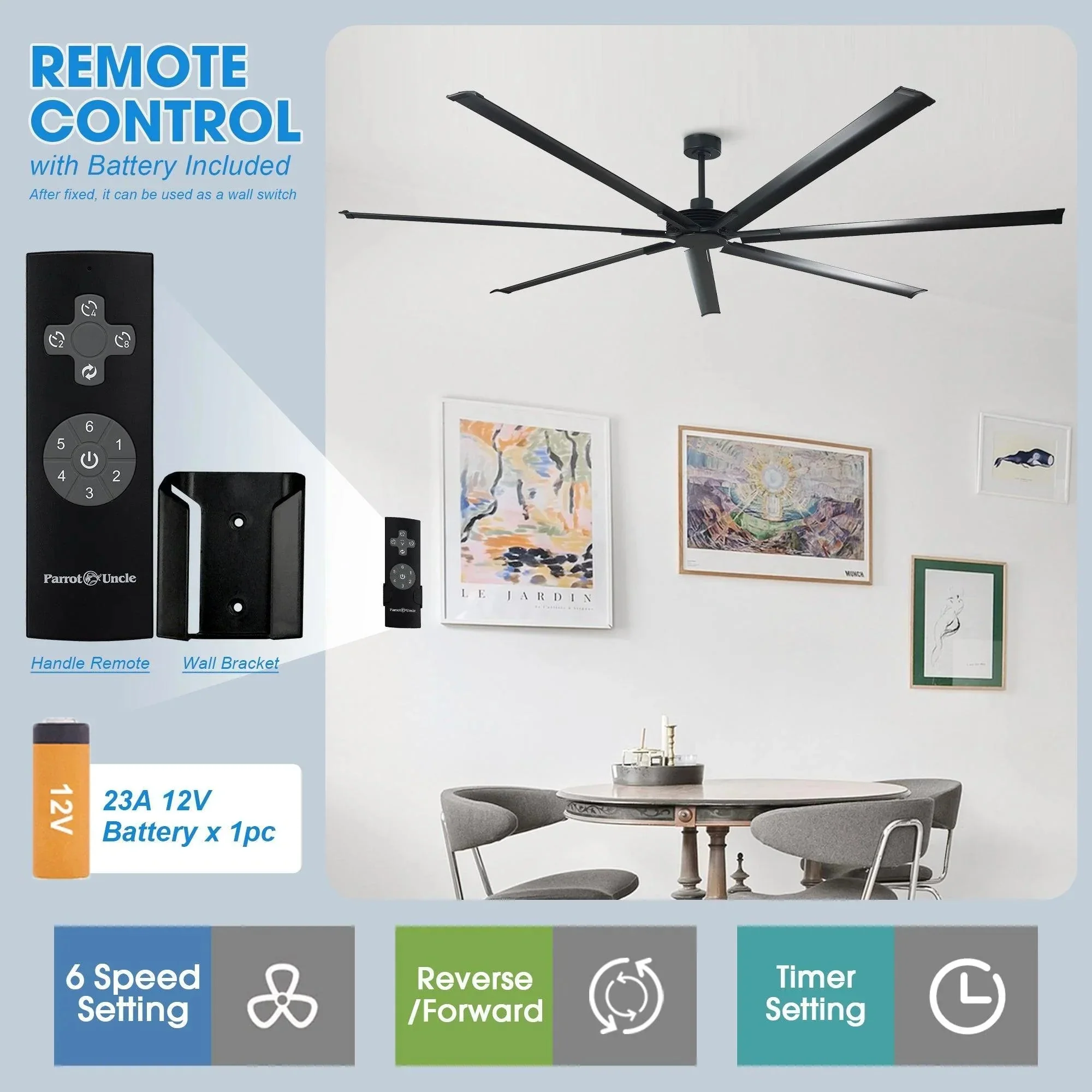 Parrot Uncle 84-Inch 100-Inch Silent Storm Extra Large Ceiling Fan with Remote Control - Image 12