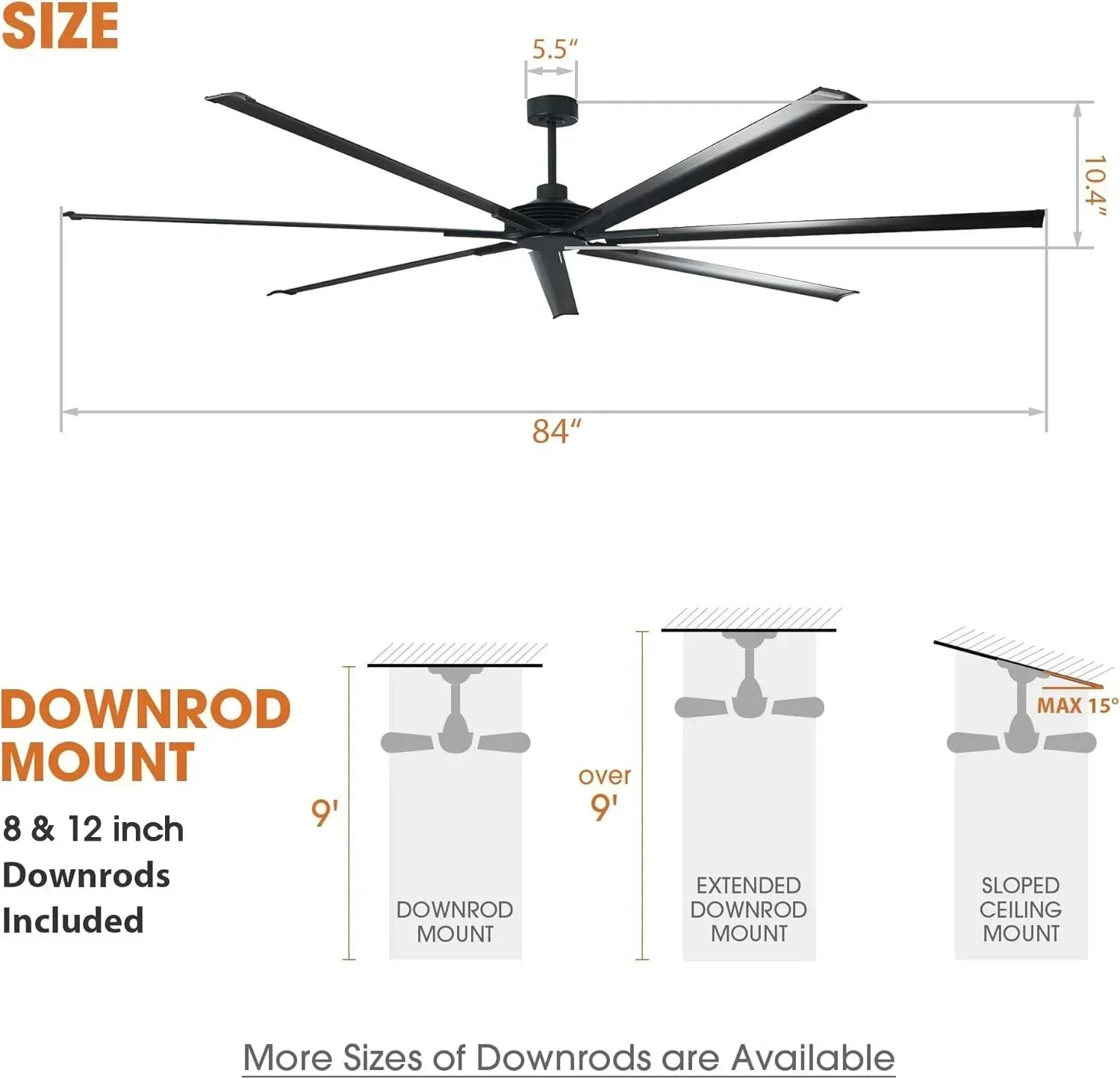 Parrot Uncle 84-Inch 100-Inch Silent Storm Extra Large Ceiling Fan with Remote Control - Image 8