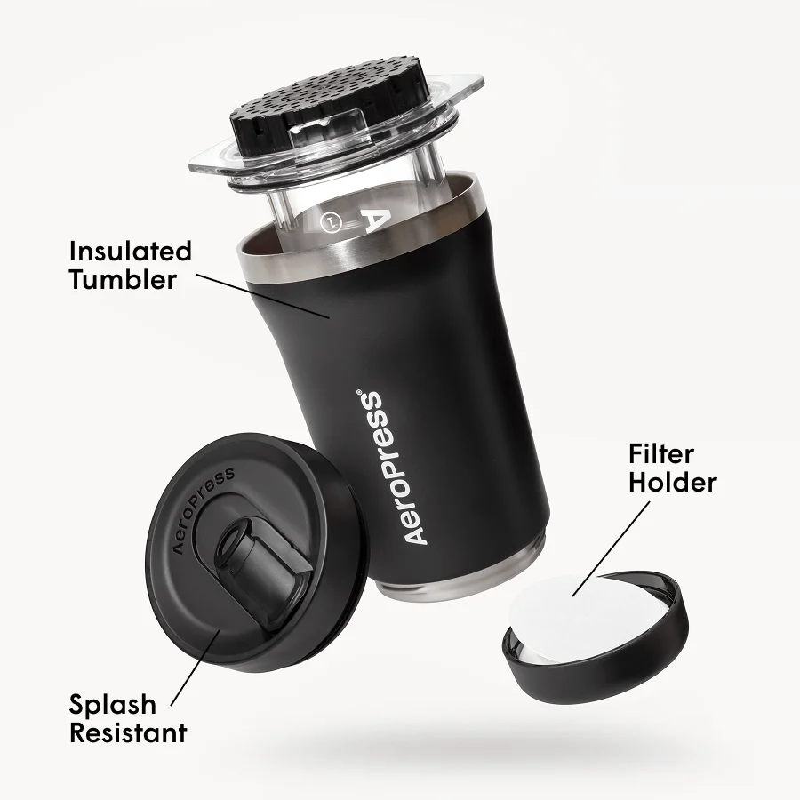 AeroPress Coffee Maker Go Plus, 3-in-1 Brewing with 16 oz Stainless Steel Travel Tumbler - Image 4