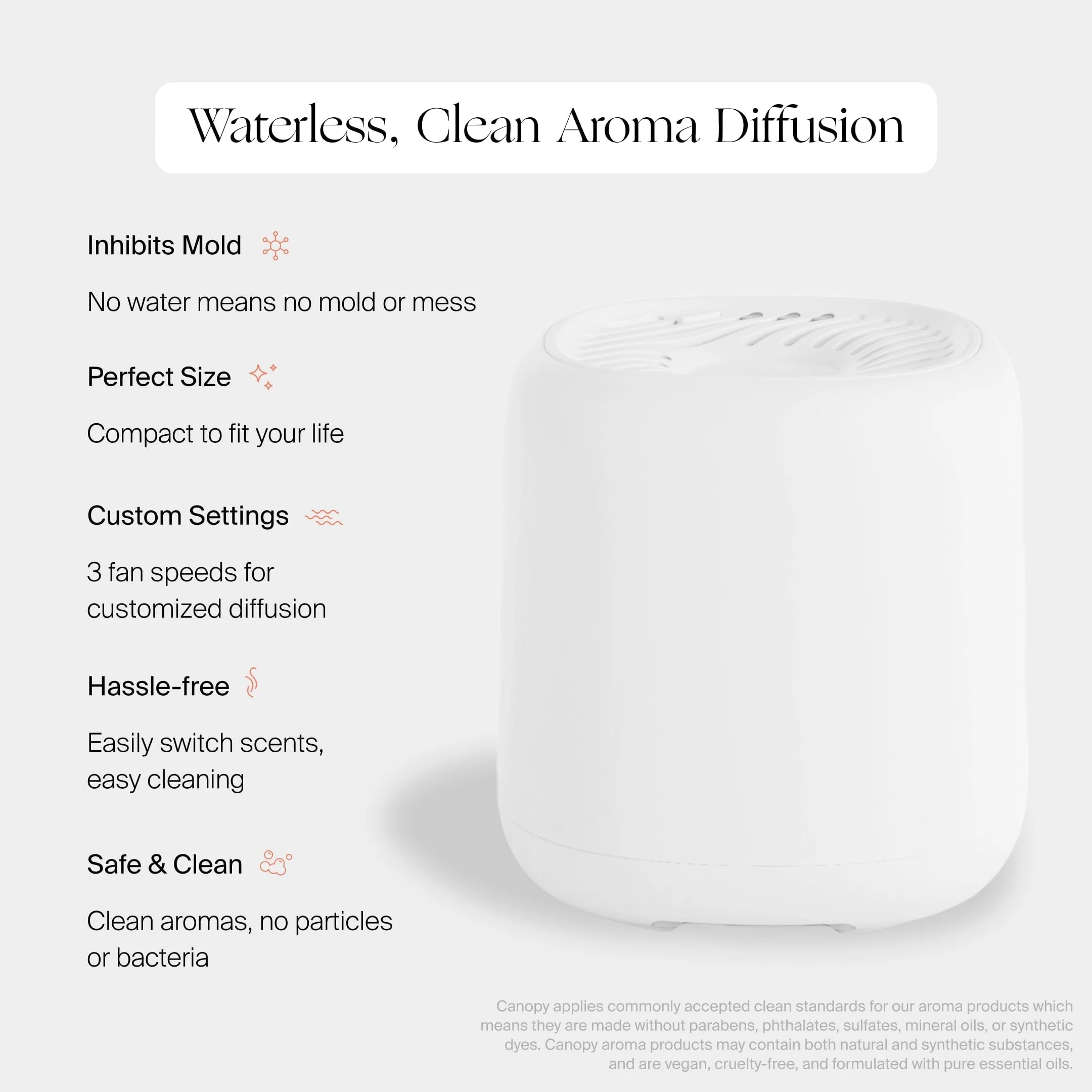 Canopy Bedside Diffuser – Waterless Technology, Diffuses Up to 400 Sq Ft, 3 Fan Speeds & Includes Diffuser, Diffusion Well, Unwind Aroma, Power Cord & Adapter in White (K-DIFF-WHI-V2) - Image 2
