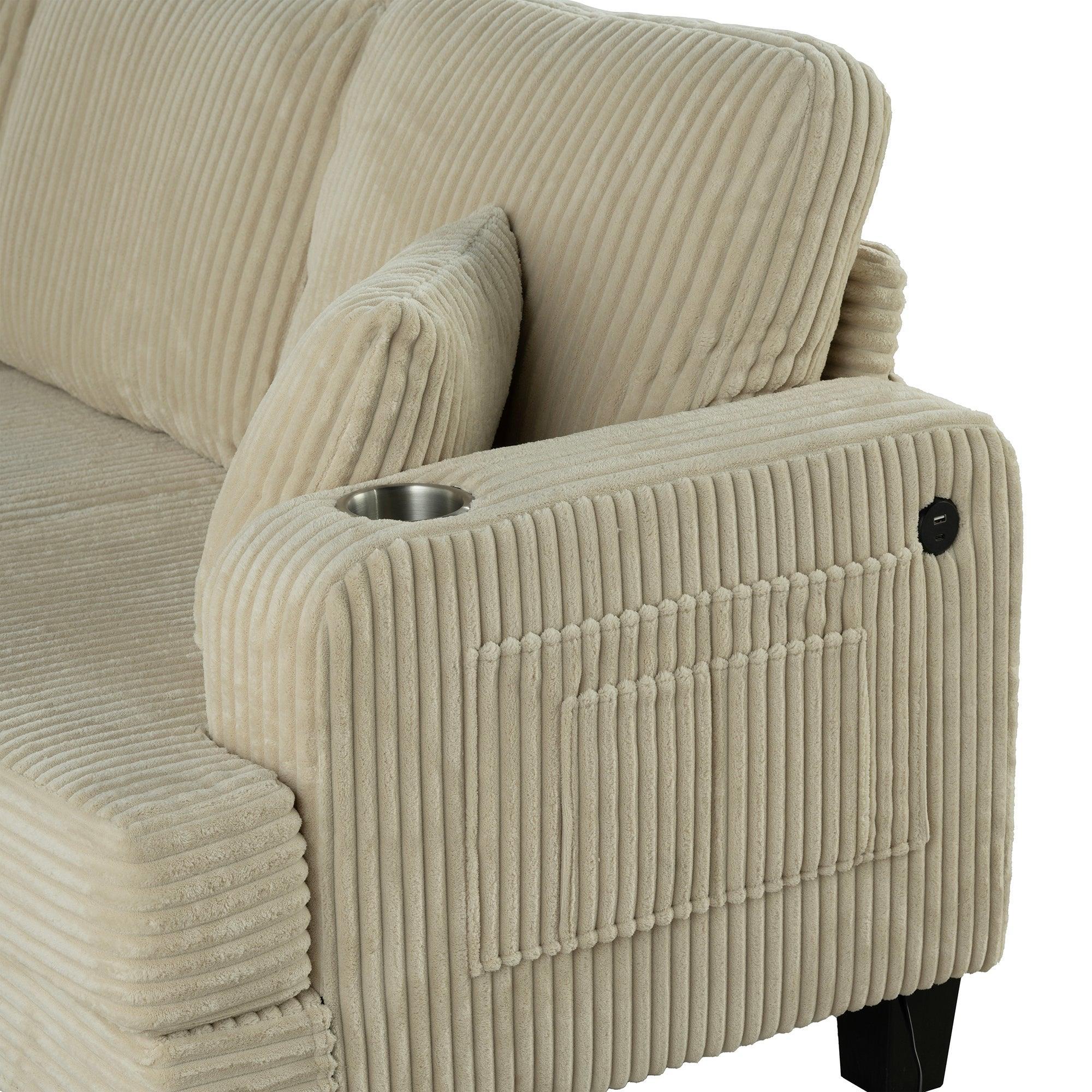 Parrot Uncle Beige 3 Piece Set Comfy Sofa Couch 3-Seater & Loveseat Sofa with Storage Ottoman with USB - Image 10