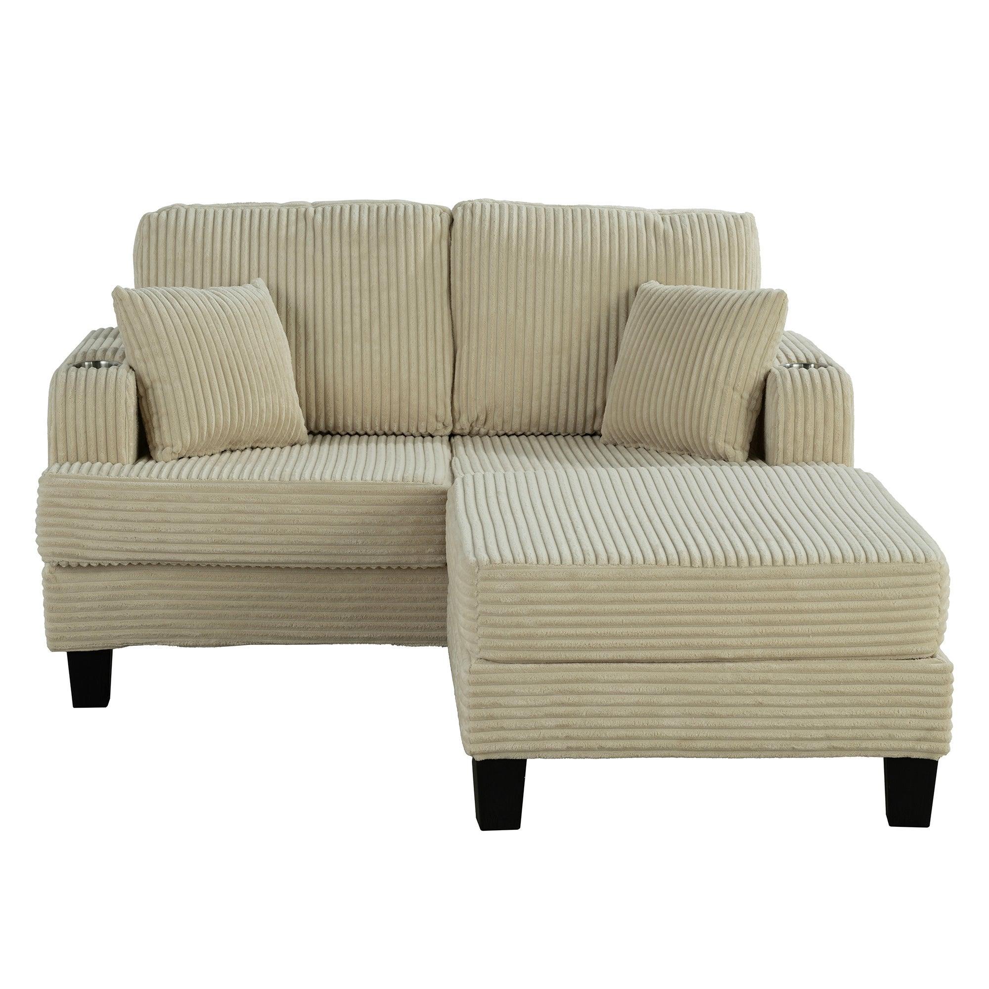 Parrot Uncle Beige 3 Piece Set Comfy Sofa Couch 3-Seater & Loveseat Sofa with Storage Ottoman with USB - Image 12