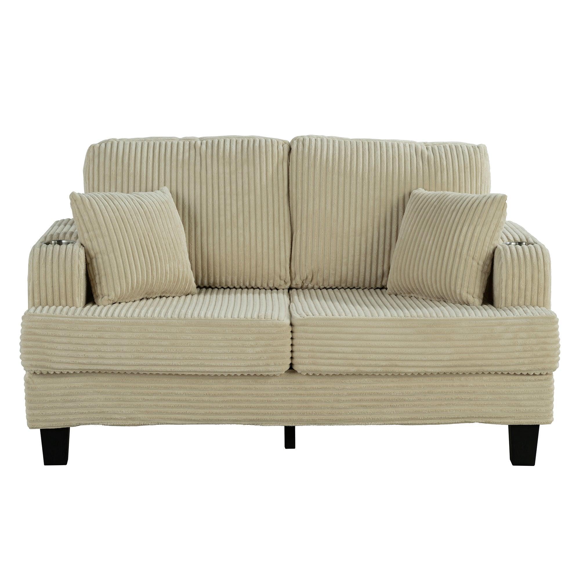 Parrot Uncle Beige 3 Piece Set Comfy Sofa Couch 3-Seater & Loveseat Sofa with Storage Ottoman with USB - Image 13