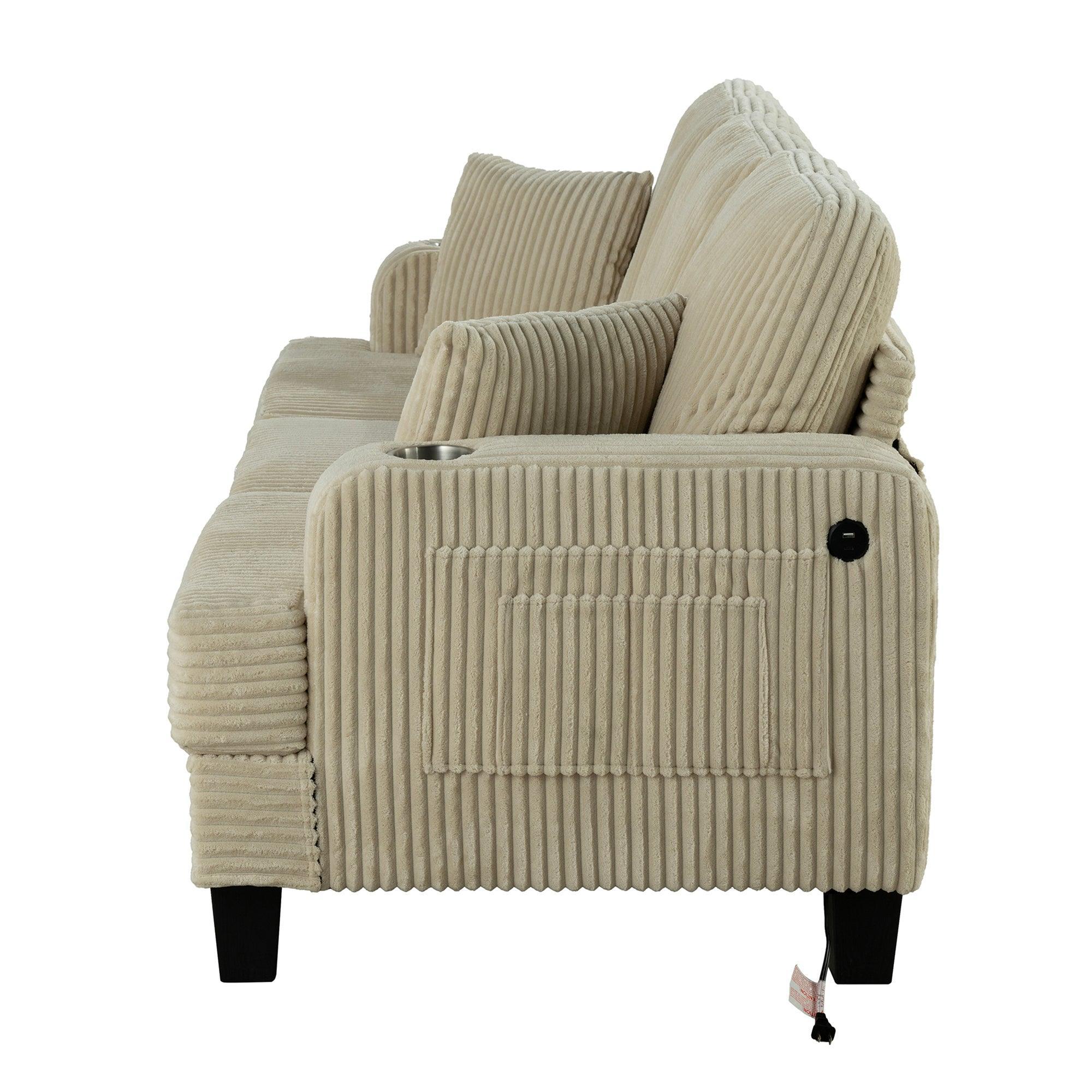 Parrot Uncle Beige 3 Piece Set Comfy Sofa Couch 3-Seater & Loveseat Sofa with Storage Ottoman with USB - Image 14