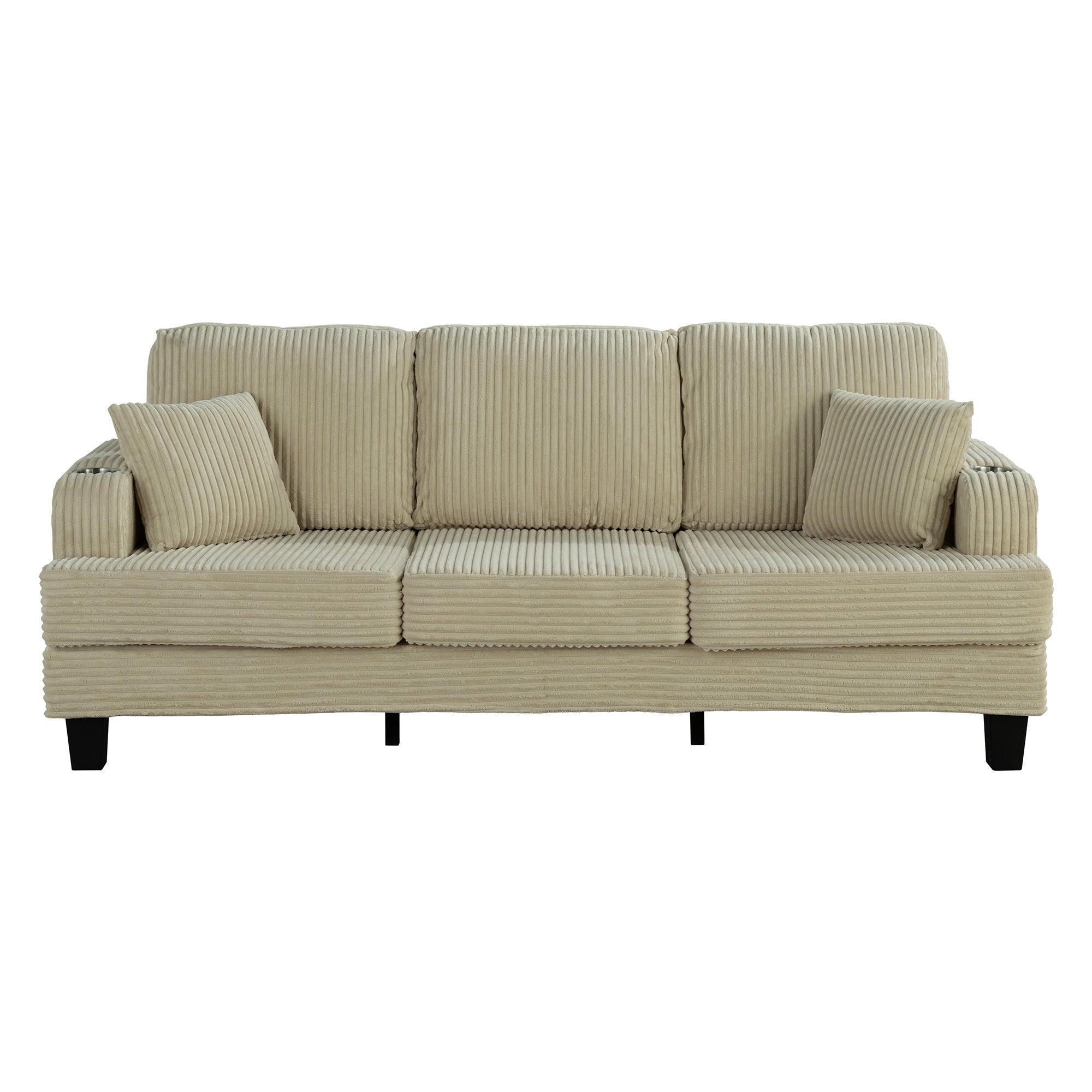 Parrot Uncle Beige 3 Piece Set Comfy Sofa Couch 3-Seater & Loveseat Sofa with Storage Ottoman with USB - Image 16