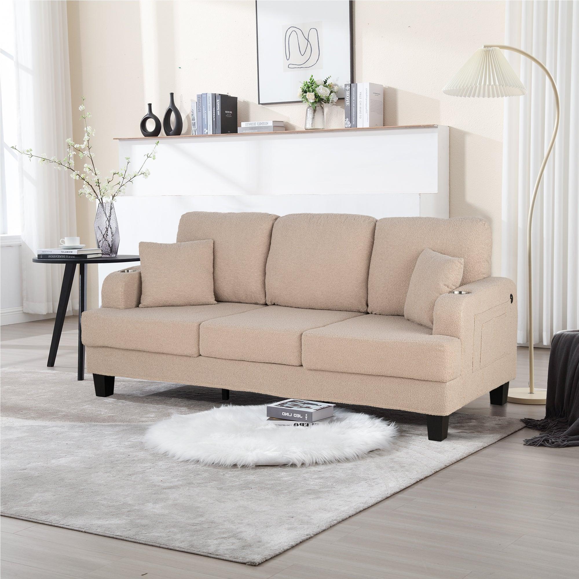 Parrot 3-Piece Sofa Set with Storage Ottoman & USB Charging in Beige - Image 10
