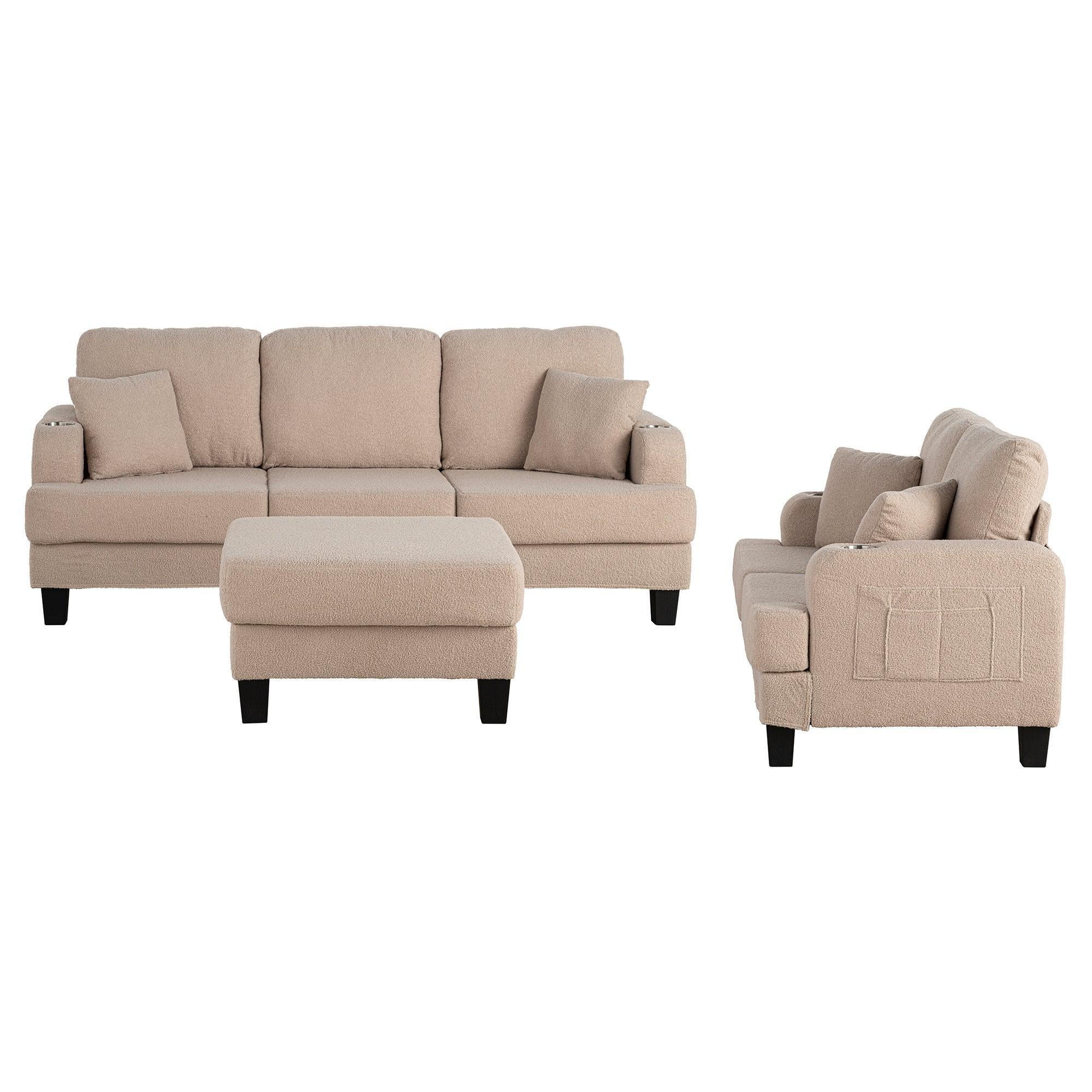 Parrot 3-Piece Sofa Set with Storage Ottoman & USB Charging in Beige - Image 2