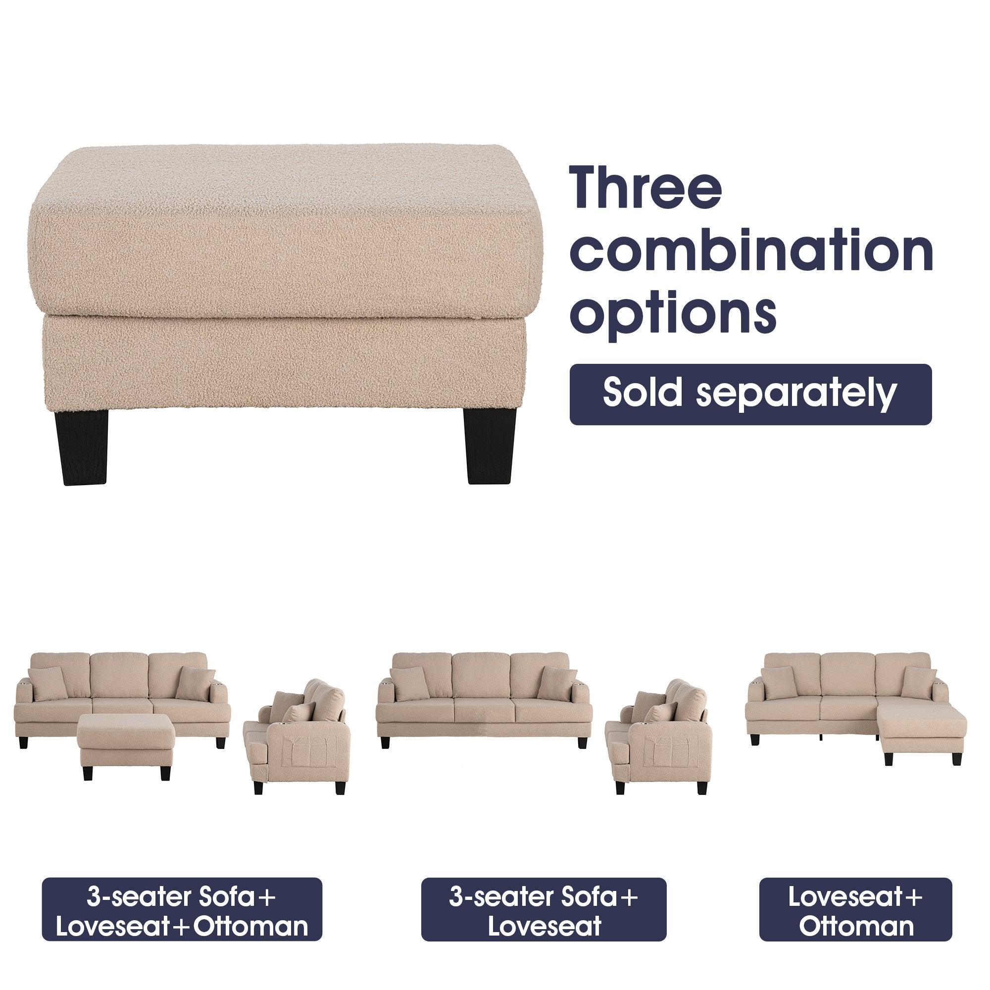 Parrot 3-Piece Sofa Set with Storage Ottoman & USB Charging in Beige - Image 7