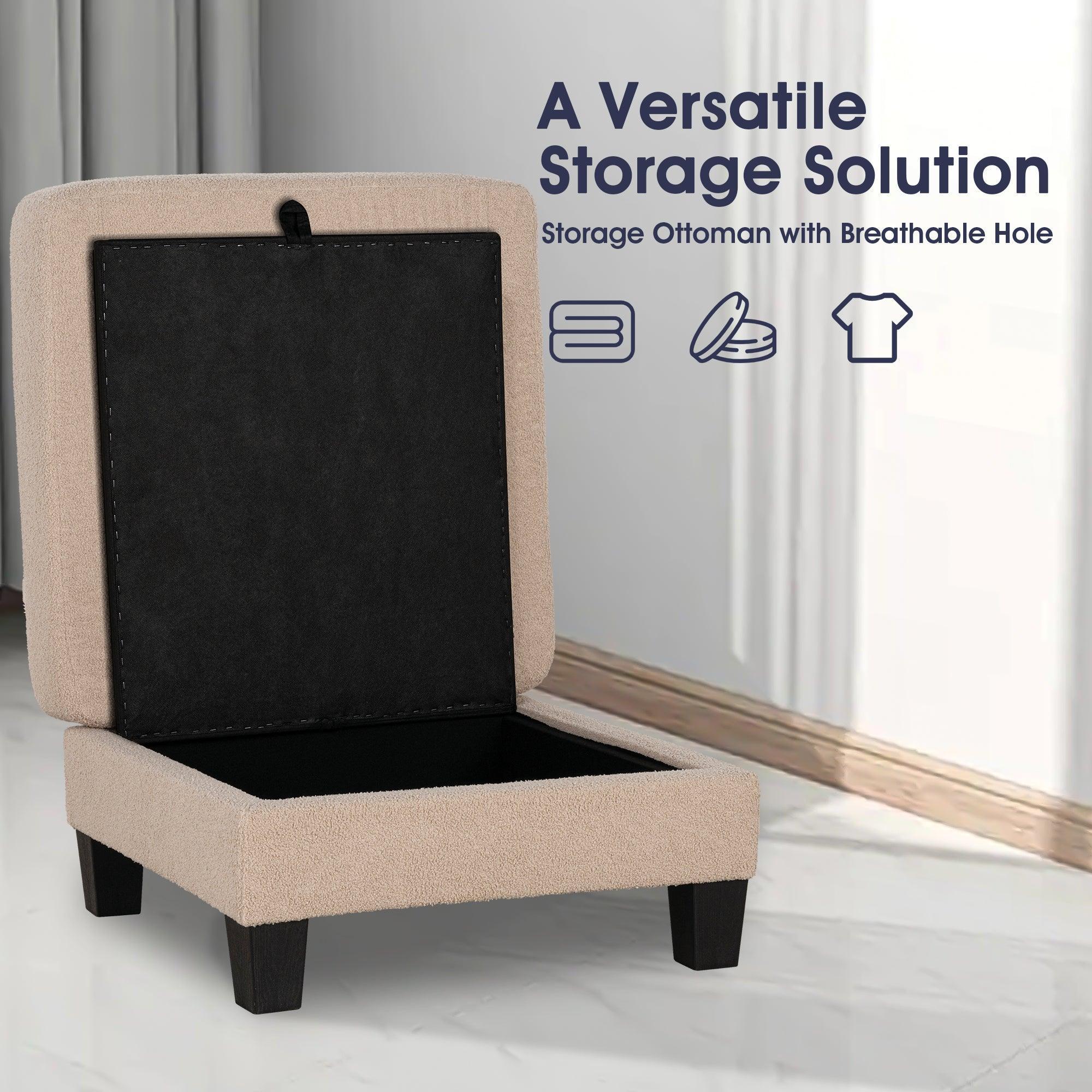 Parrot 3-Piece Sofa Set with Storage Ottoman & USB Charging in Beige - Image 8