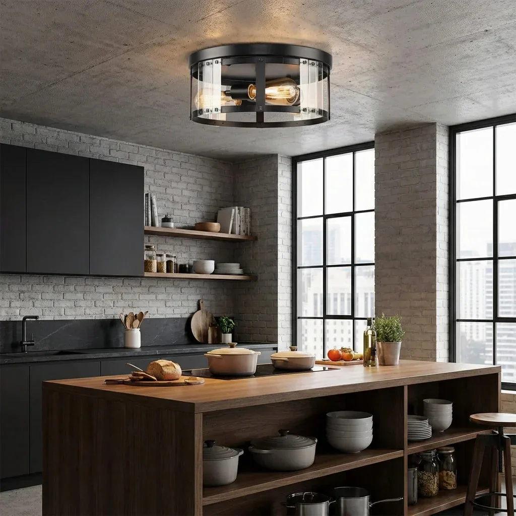 Parrot Uncle Black 3-Light Farmhouse Flush Mount Ceiling Light (C2269110V) - Image 2