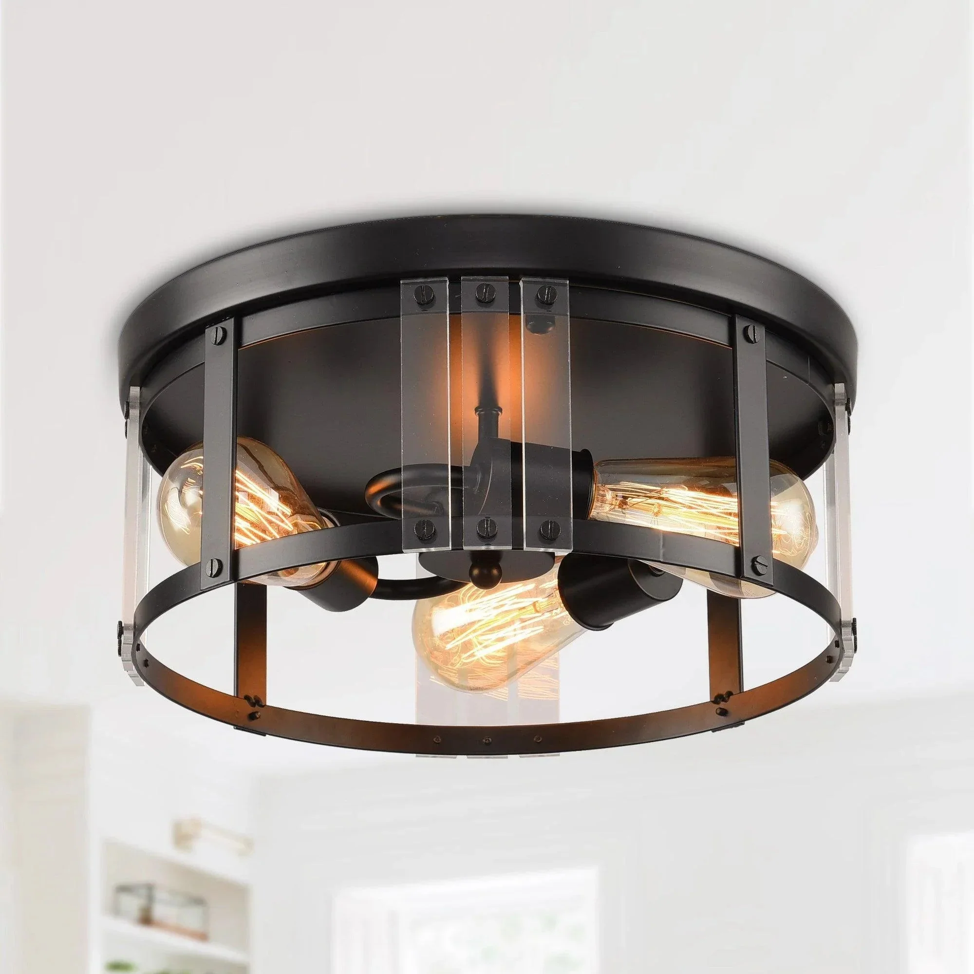 Parrot Uncle Black 3-Light Farmhouse Flush Mount Ceiling Light (C2269110V) - Image 3