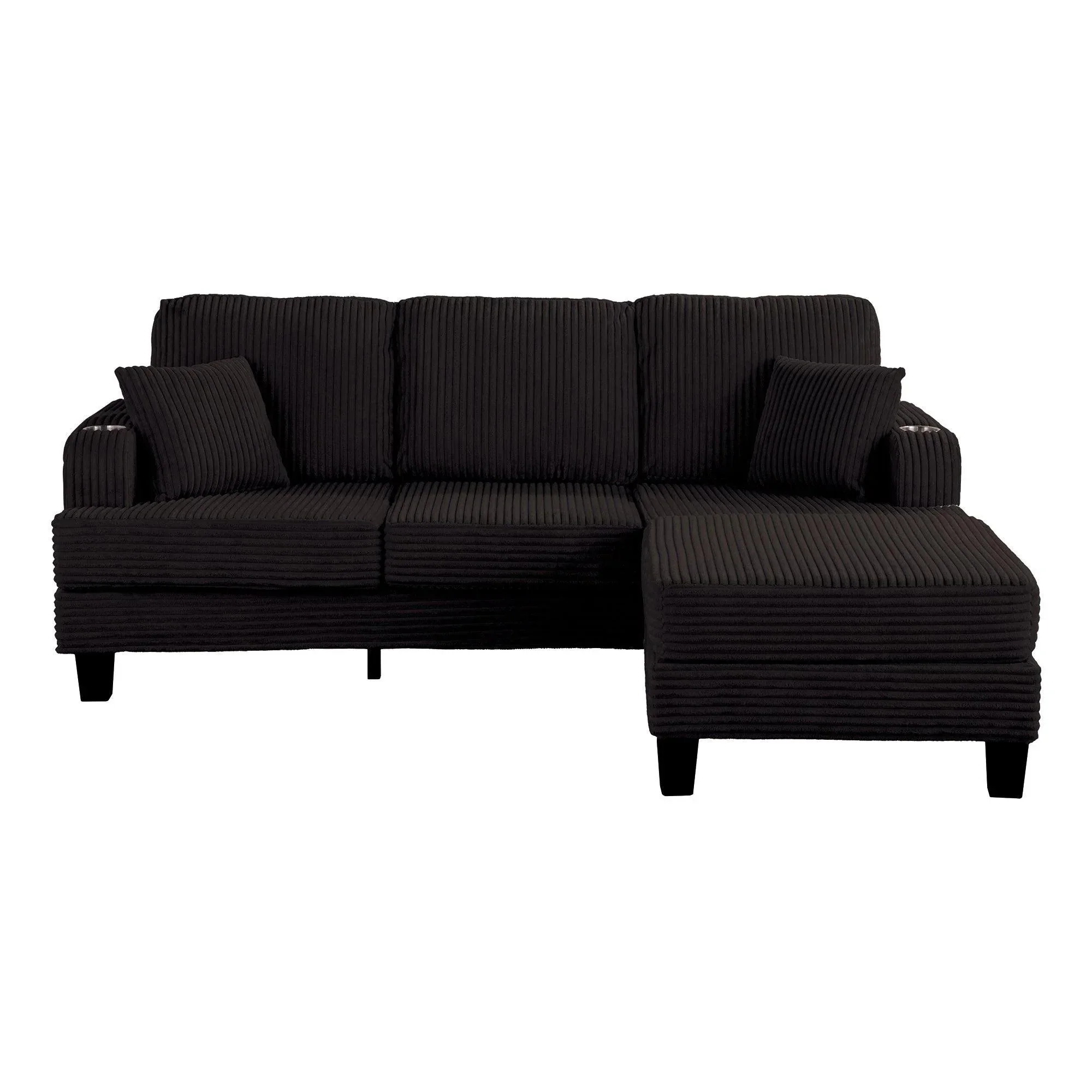 Black 3 Piece Set Comfy Sofa Couch 3-Seater & Loveseat Sofa with Storage Ottoman for Living Room with USB, Side Pockets, Pillows included - Image 11