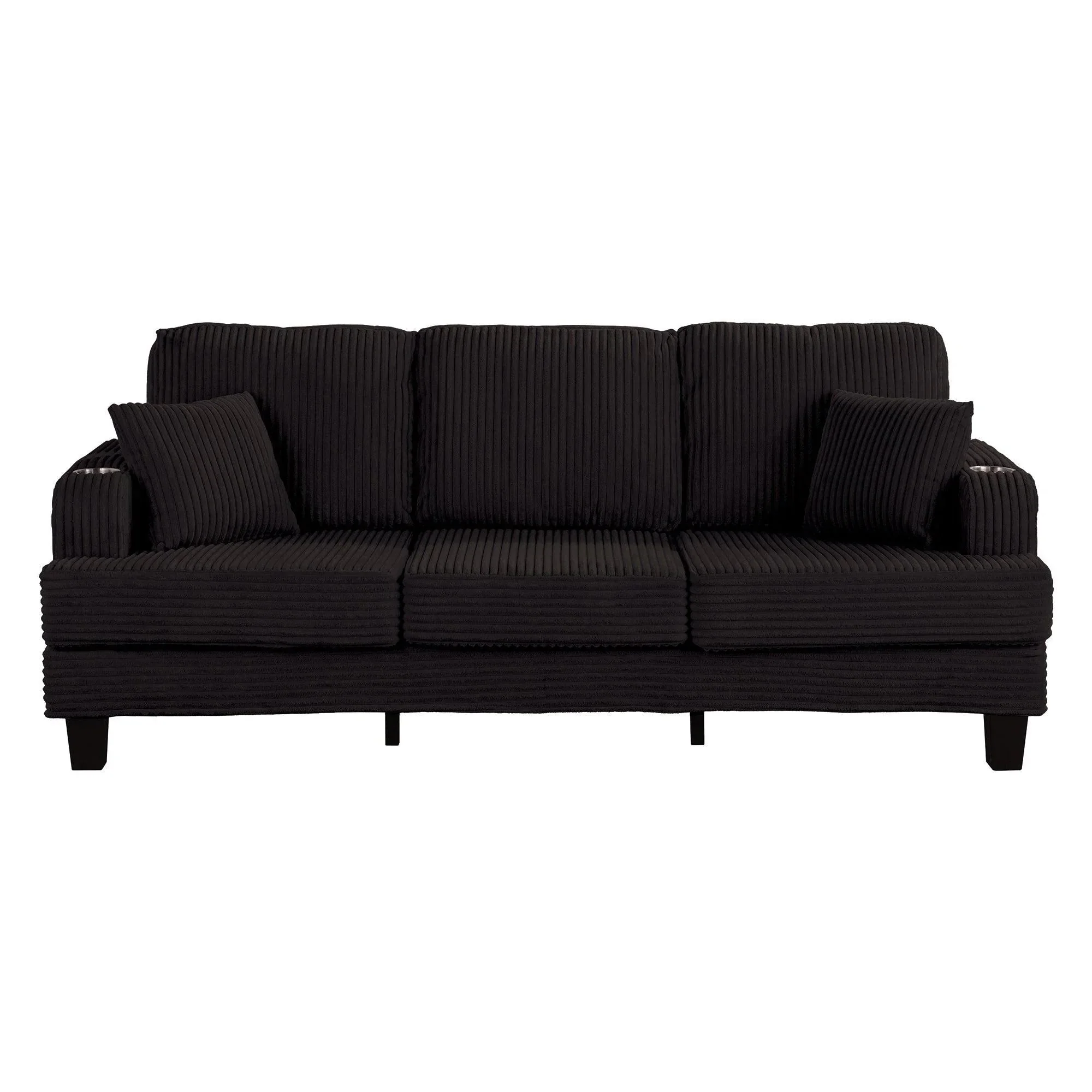 Black 3 Piece Set Comfy Sofa Couch 3-Seater & Loveseat Sofa with Storage Ottoman for Living Room with USB, Side Pockets, Pillows included - Image 12