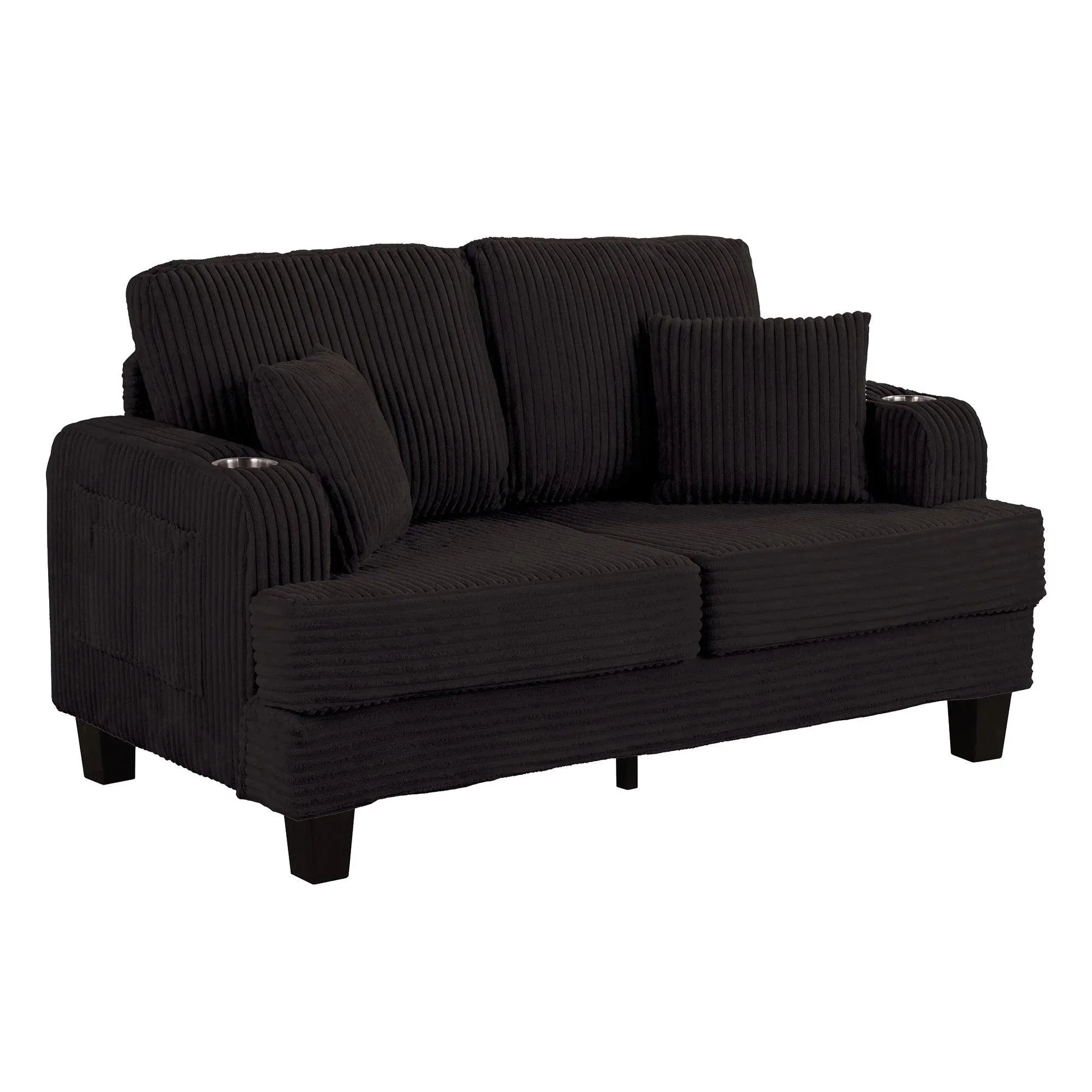 Black 3 Piece Set Comfy Sofa Couch 3-Seater & Loveseat Sofa with Storage Ottoman for Living Room with USB, Side Pockets, Pillows included - Image 13