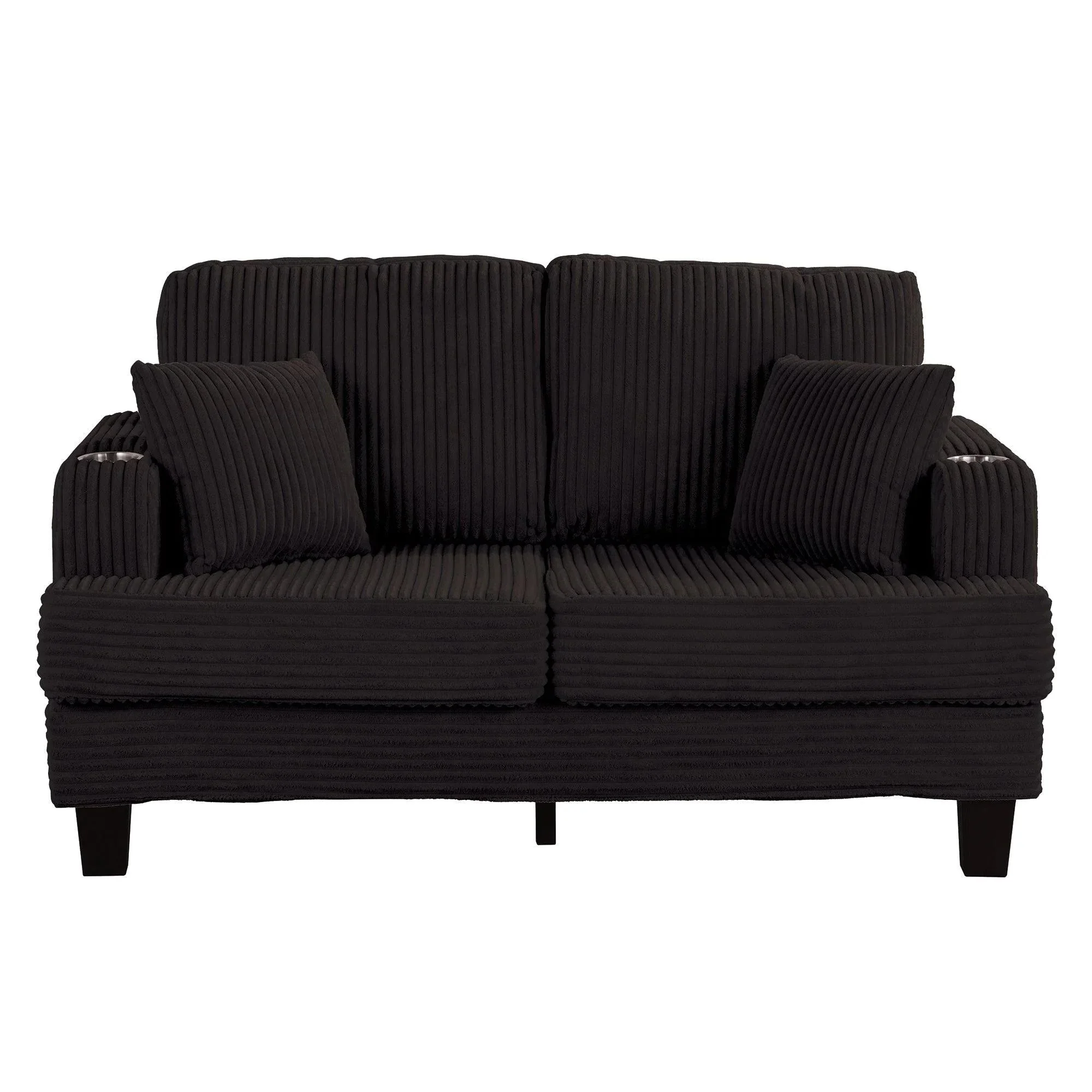 Black 3 Piece Set Comfy Sofa Couch 3-Seater & Loveseat Sofa with Storage Ottoman for Living Room with USB, Side Pockets, Pillows included - Image 16
