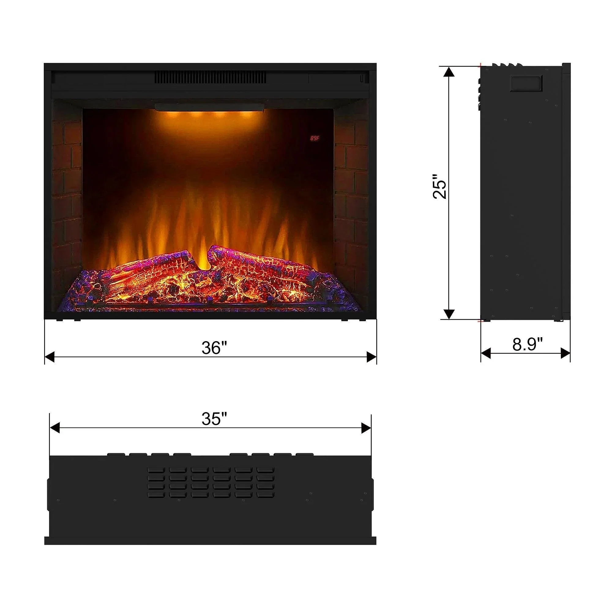 Parrot Uncle Black Electric Fireplace Heater Insert with Overheating Protection and Remote Control - Image 13
