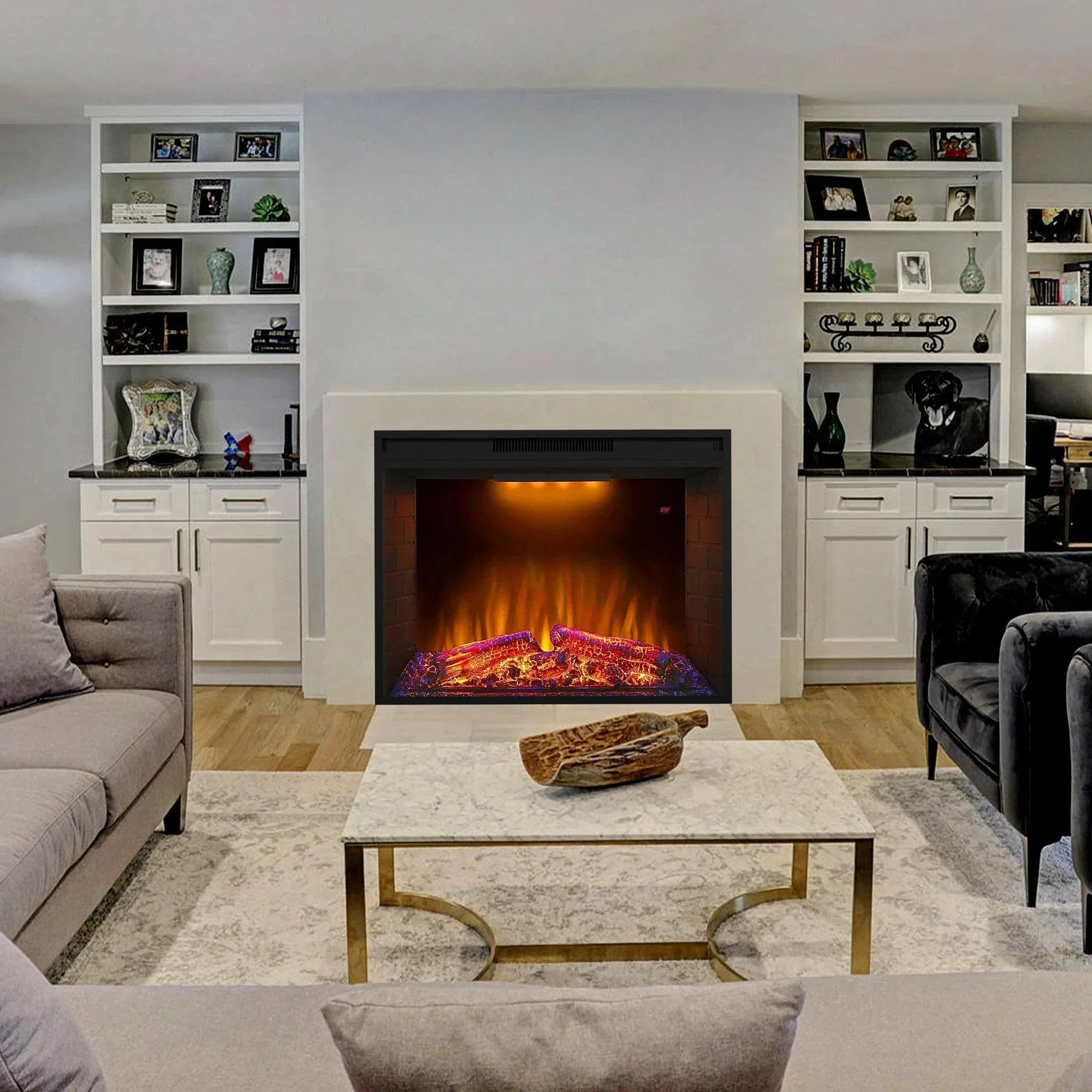 Parrot Uncle Black Electric Fireplace Heater Insert with Overheating Protection and Remote Control - Image 3