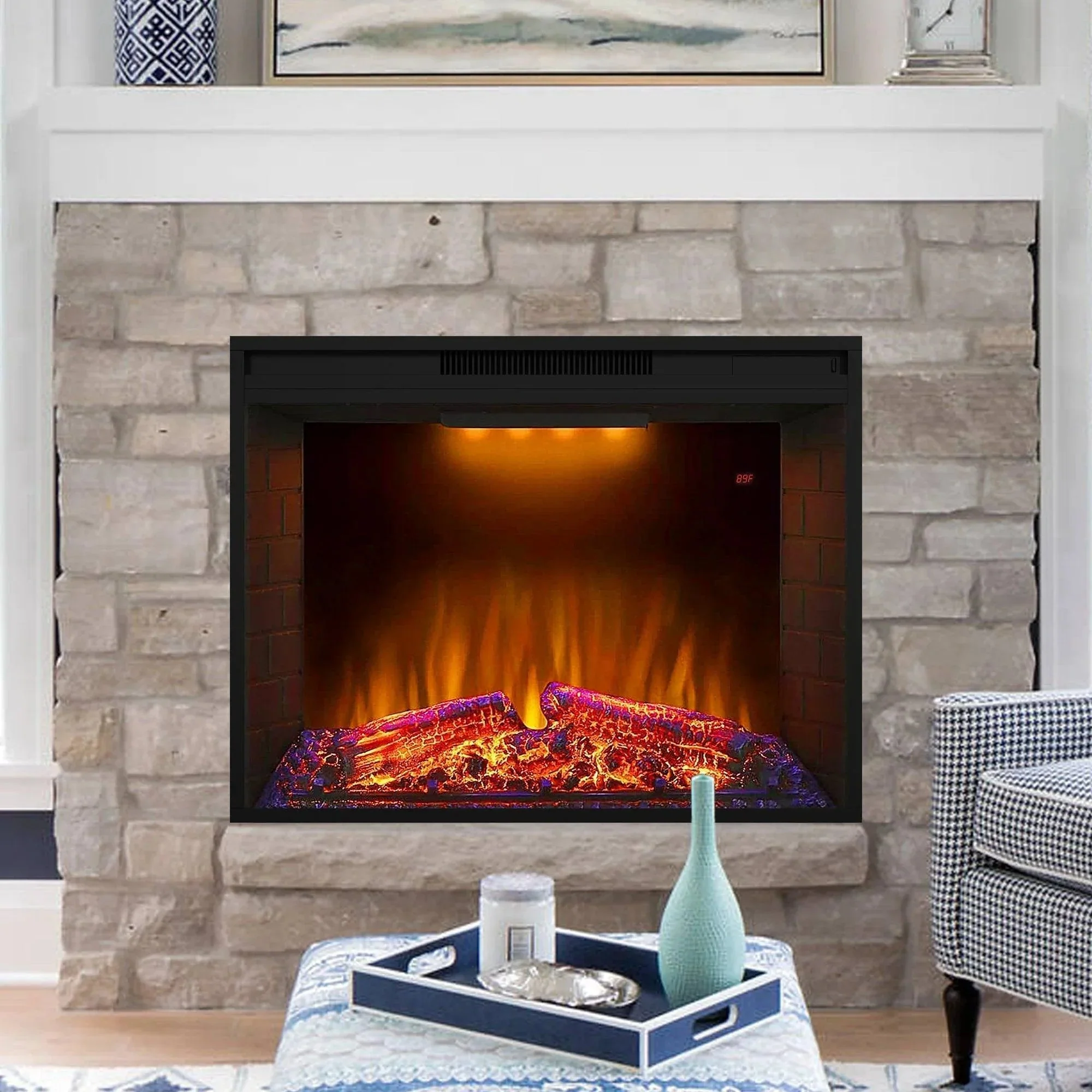 Parrot Uncle Black Electric Fireplace Heater Insert with Overheating Protection and Remote Control - Image 5