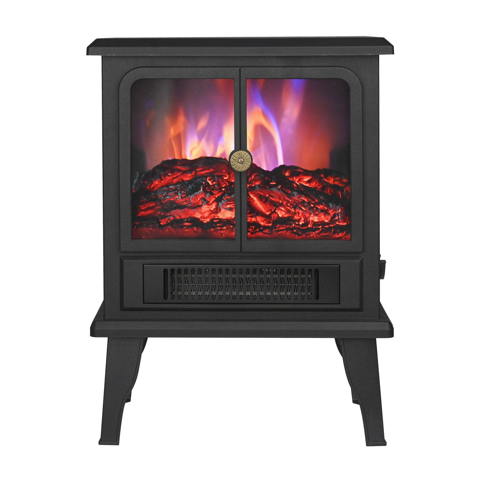 Parrot Uncle Black Electric Heater Free Standing Stove, 3D Flame Overheat Protection Adjustable Thermostat, 1500W (FP201S-T3-A2) - Image 2