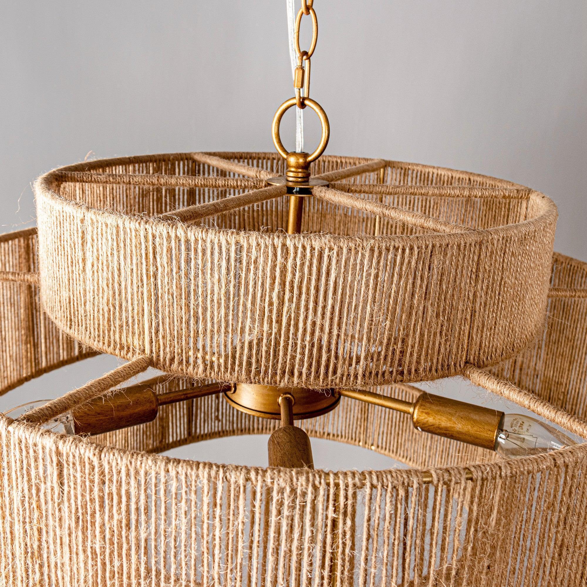 Parrot Uncle Bohemian Antique Gold 6-Light Drum Downrod Mount with Natural Rope Shade (BBW9633-6) - Image 10