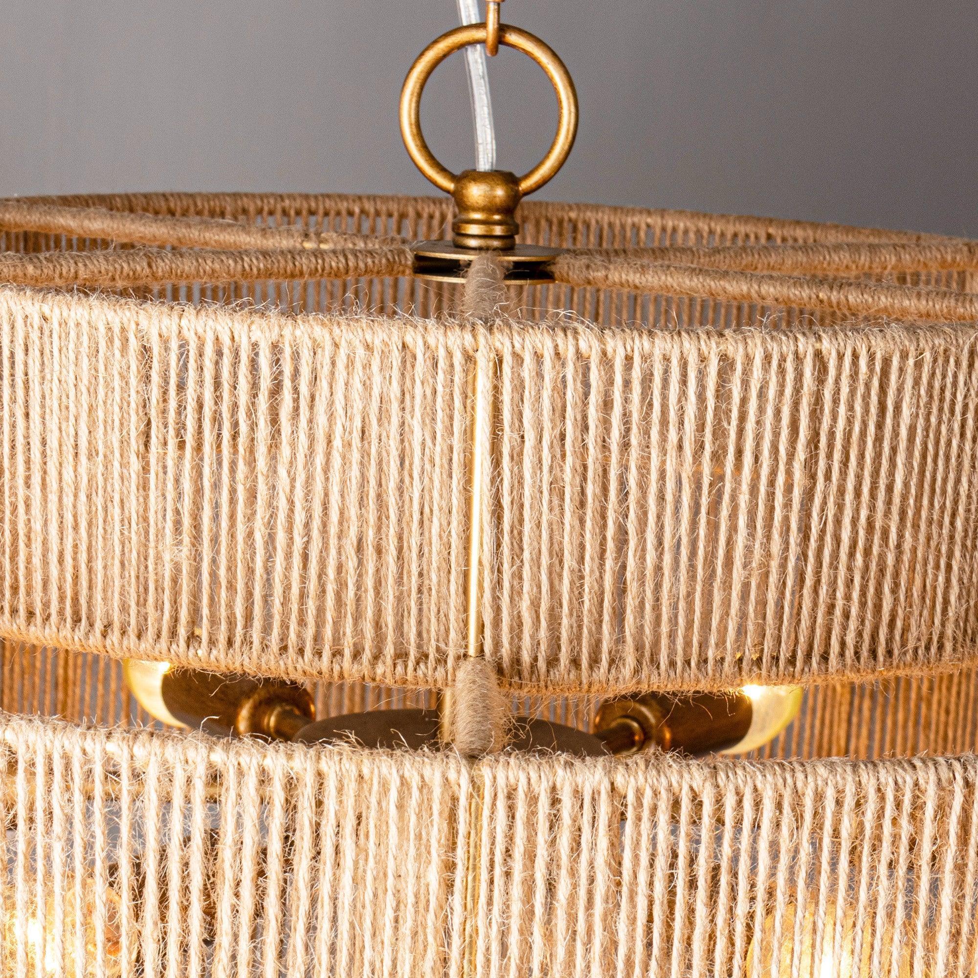 Parrot Uncle Bohemian Antique Gold 6-Light Drum Downrod Mount with Natural Rope Shade (BBW9633-6) - Image 11