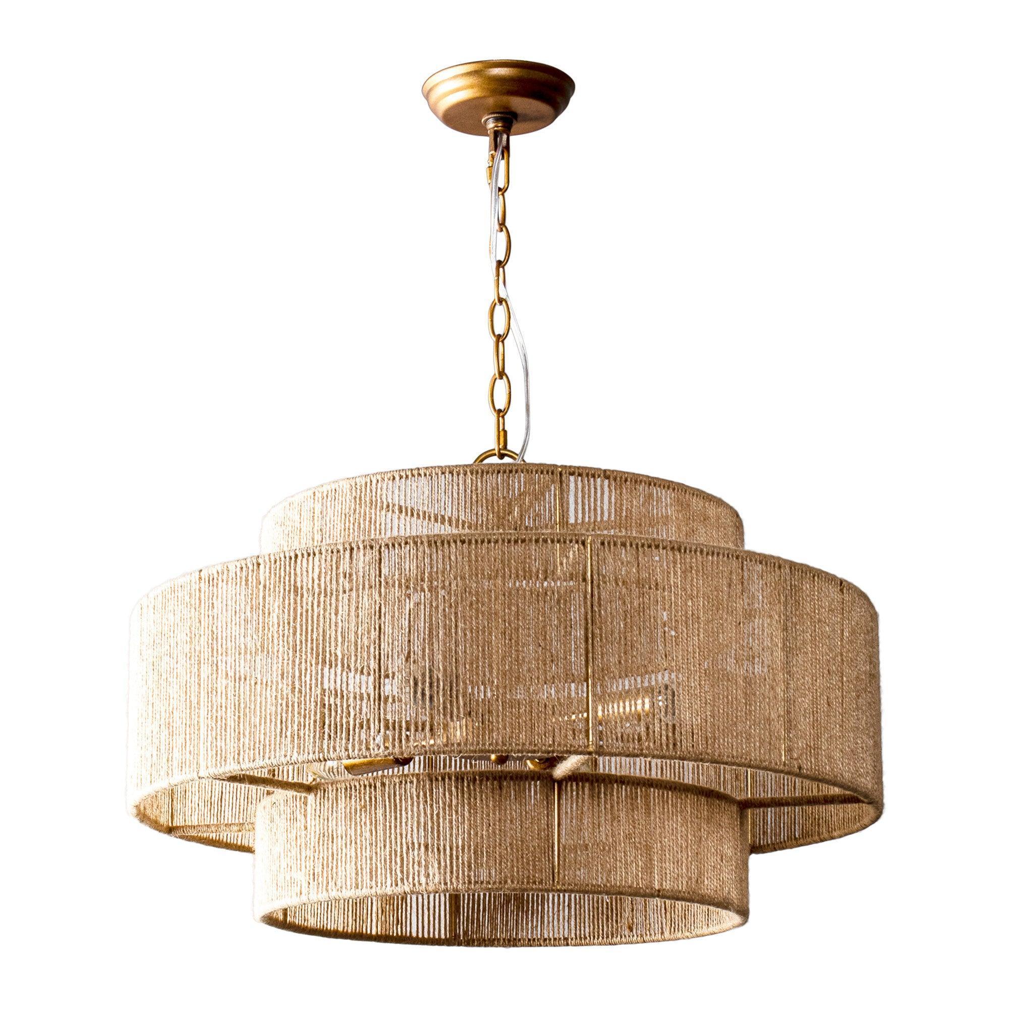 Parrot Uncle Bohemian Antique Gold 6-Light Drum Downrod Mount with Natural Rope Shade (BBW9633-6) - Image 13