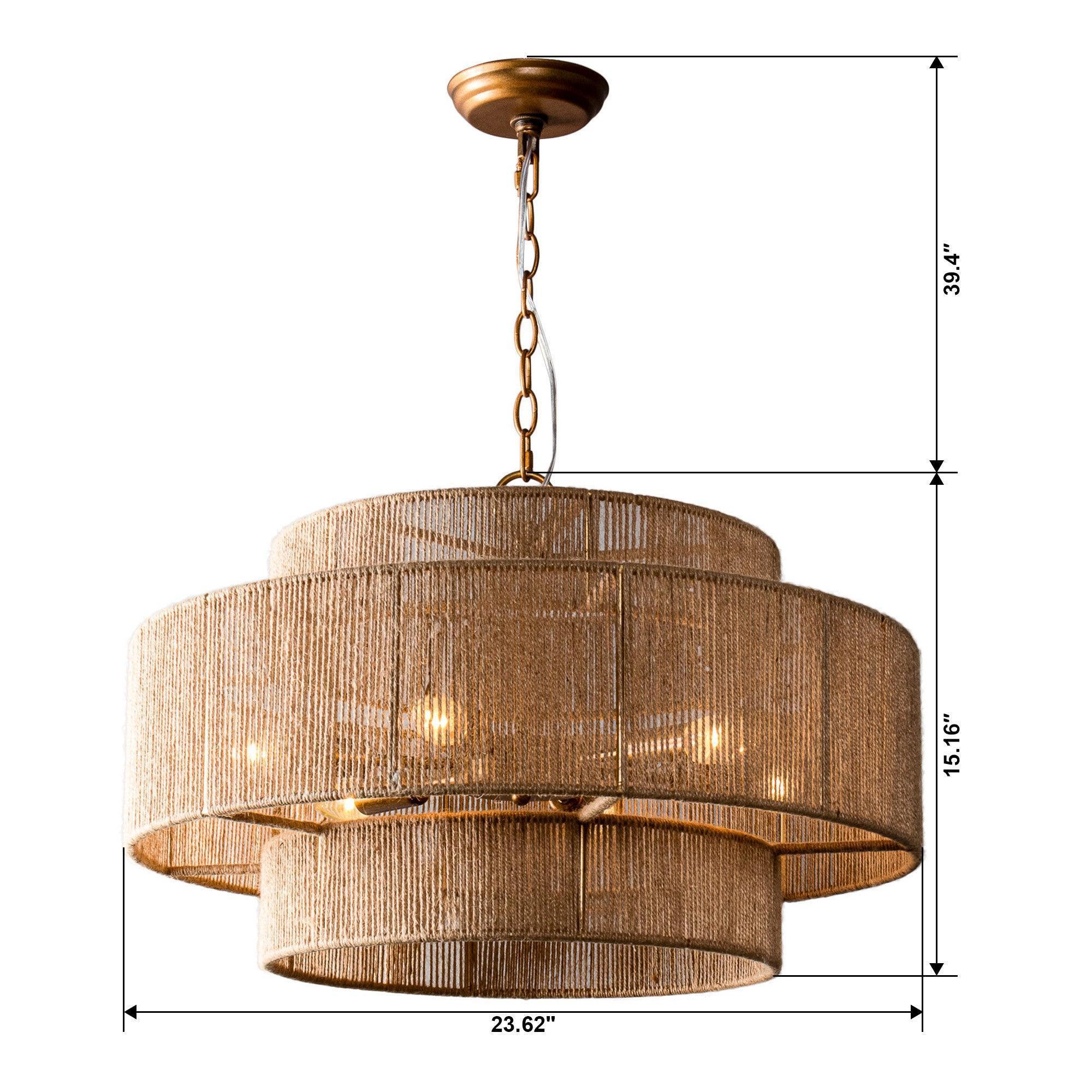 Parrot Uncle Bohemian Antique Gold 6-Light Drum Downrod Mount with Natural Rope Shade (BBW9633-6) - Image 8
