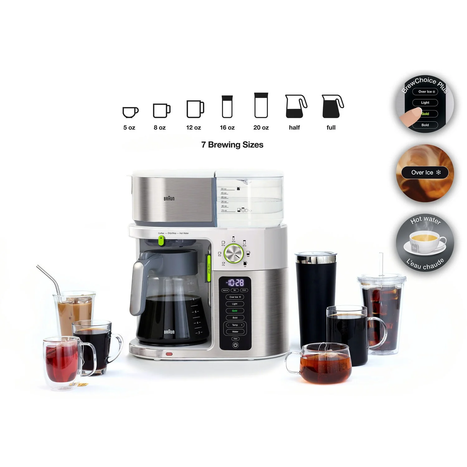 Braun Multiserve Brewing System in Stainless Steel and White with Glass Carafe (KF9150WH) - Image 12