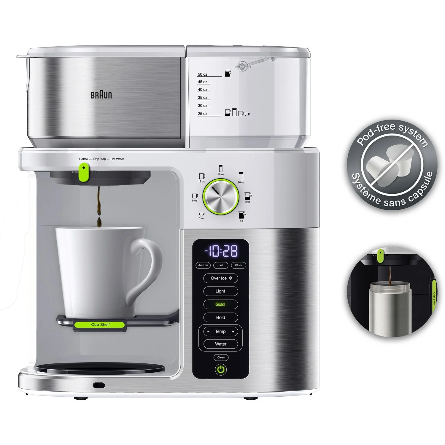 Braun Multiserve Brewing System in Stainless Steel and White with Glass Carafe (KF9150WH) - Image 14