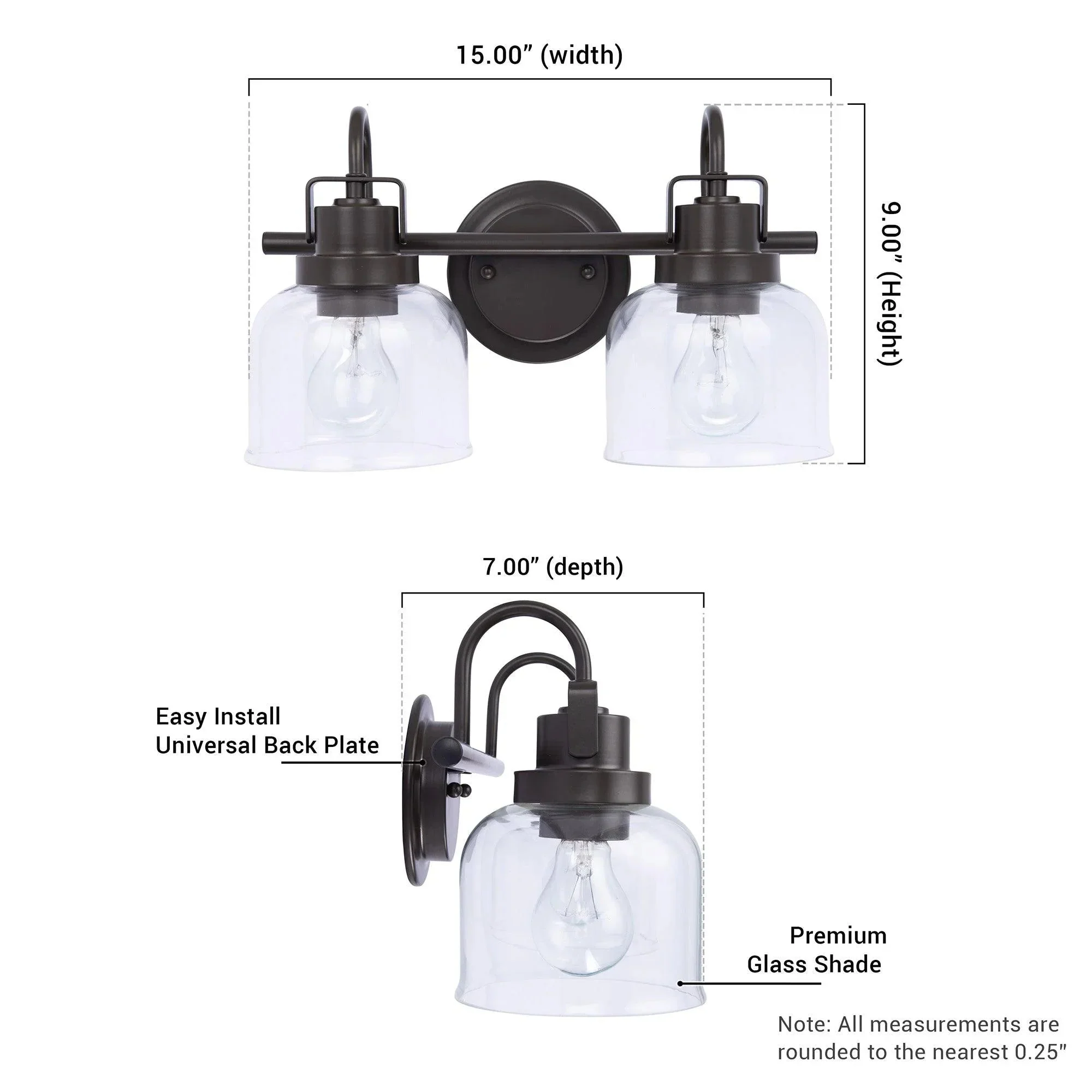 Parrot Uncle Brighton 2-Light Dark Bronze Dimmable Bathroom Vanity Light (BR802BLK) - Image 10